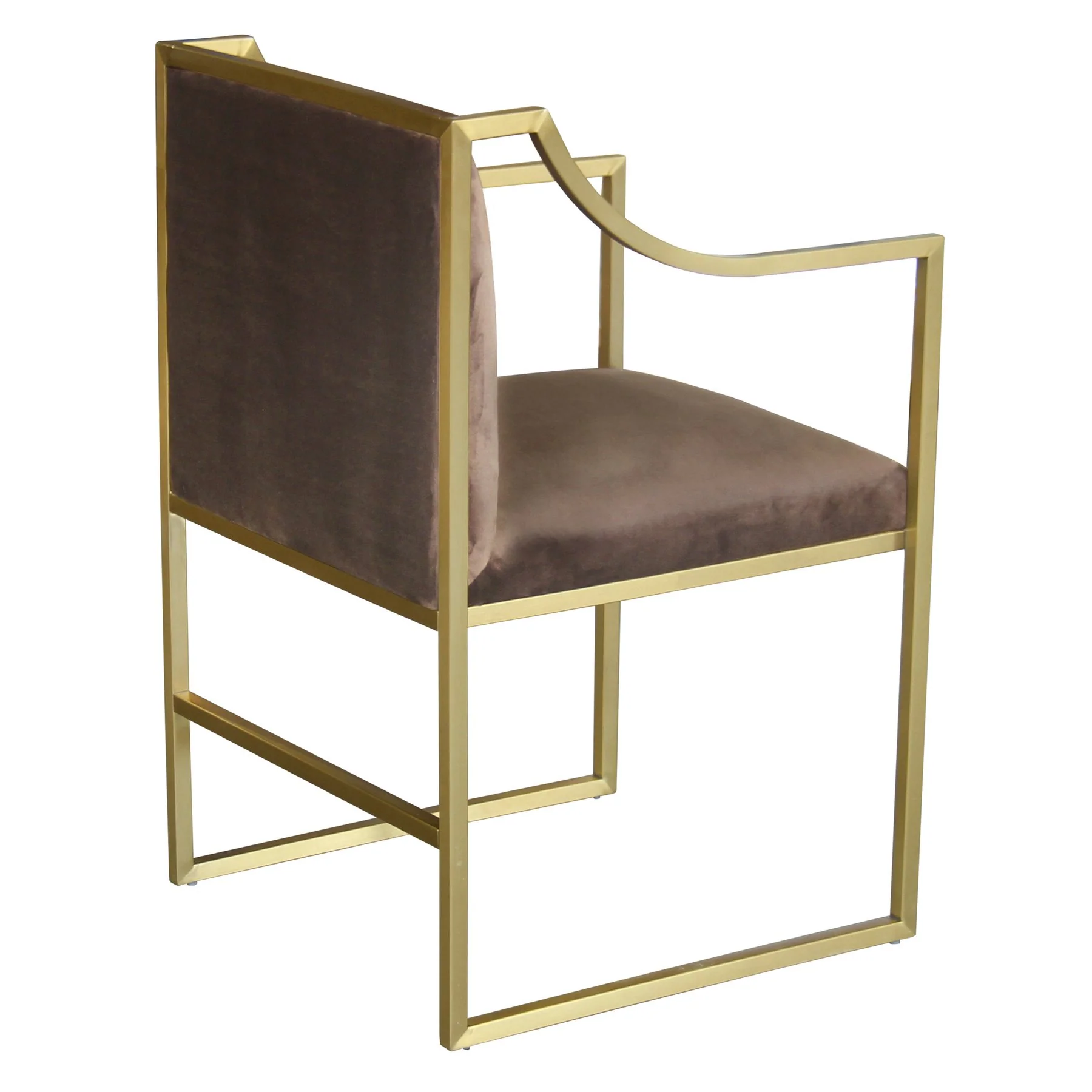 Seville Contemporary Dining Chair in Brushed Gold Finish and Brown Fabric - Image 2