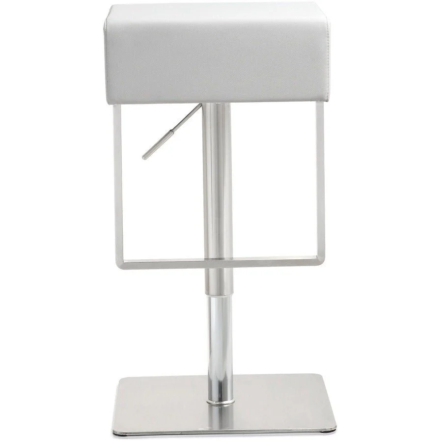 Seville White Performance Vegan Leather and Stainless Steel Adjustable Barstool - Image 3