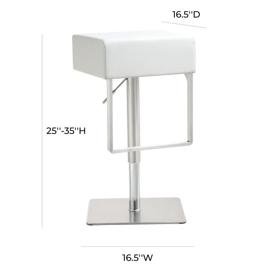 Seville White Performance Vegan Leather and Stainless Steel Adjustable Barstool - Image 8