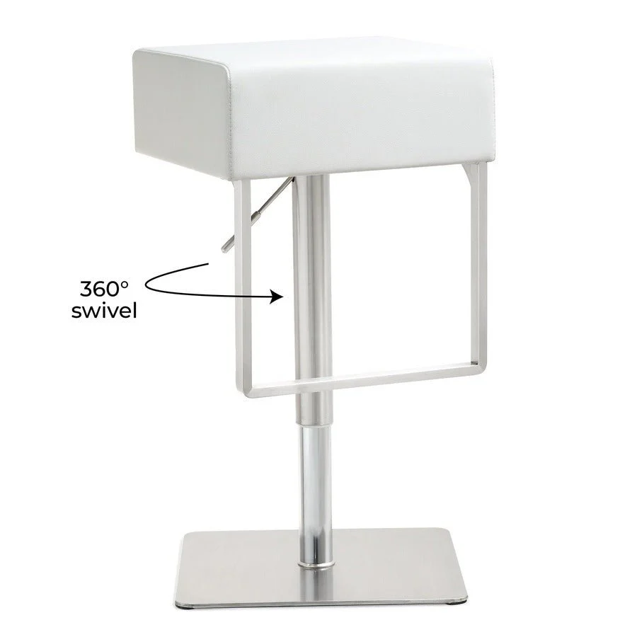 Seville White Performance Vegan Leather and Stainless Steel Adjustable Barstool - Image 9