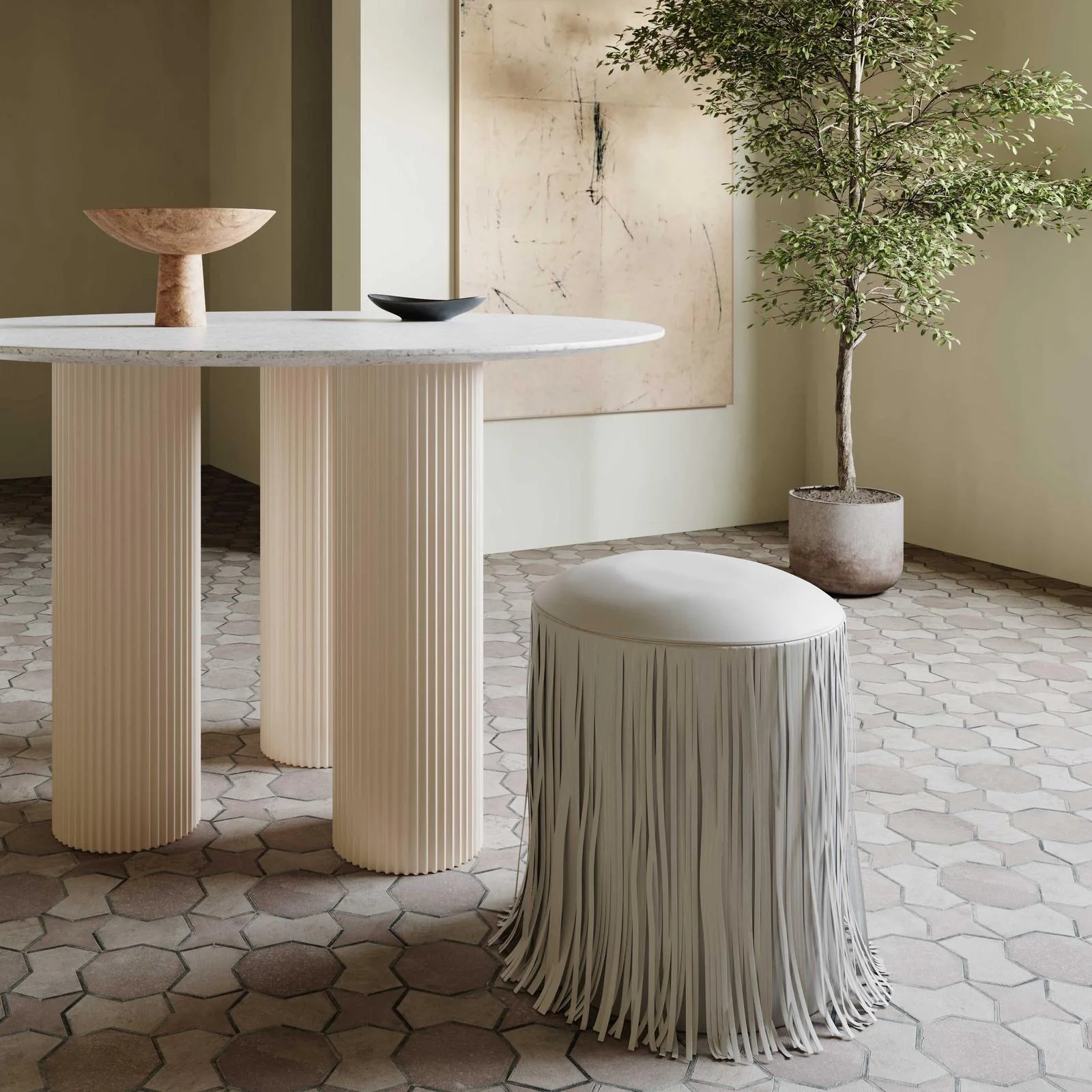 Shag Me Grey Performance Vegan Leather Ottoman - Image 2