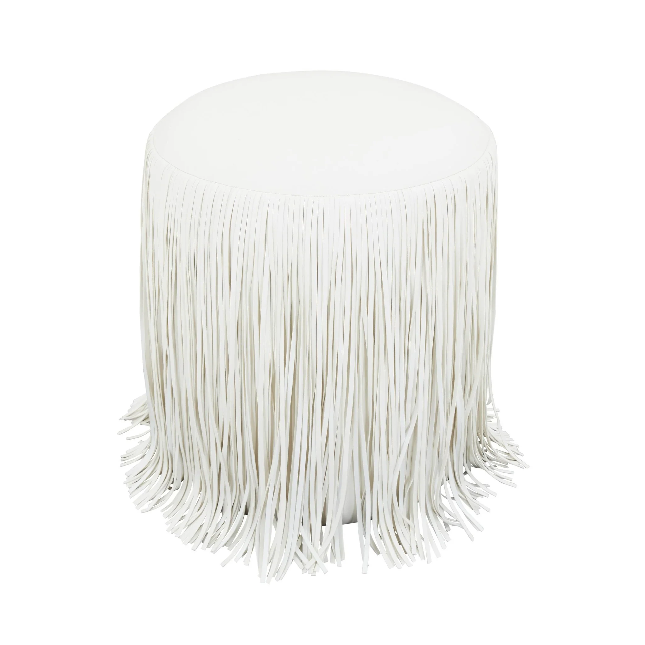 Shag Me Ivory Performance Vegan Leather Ottoman - Image 3