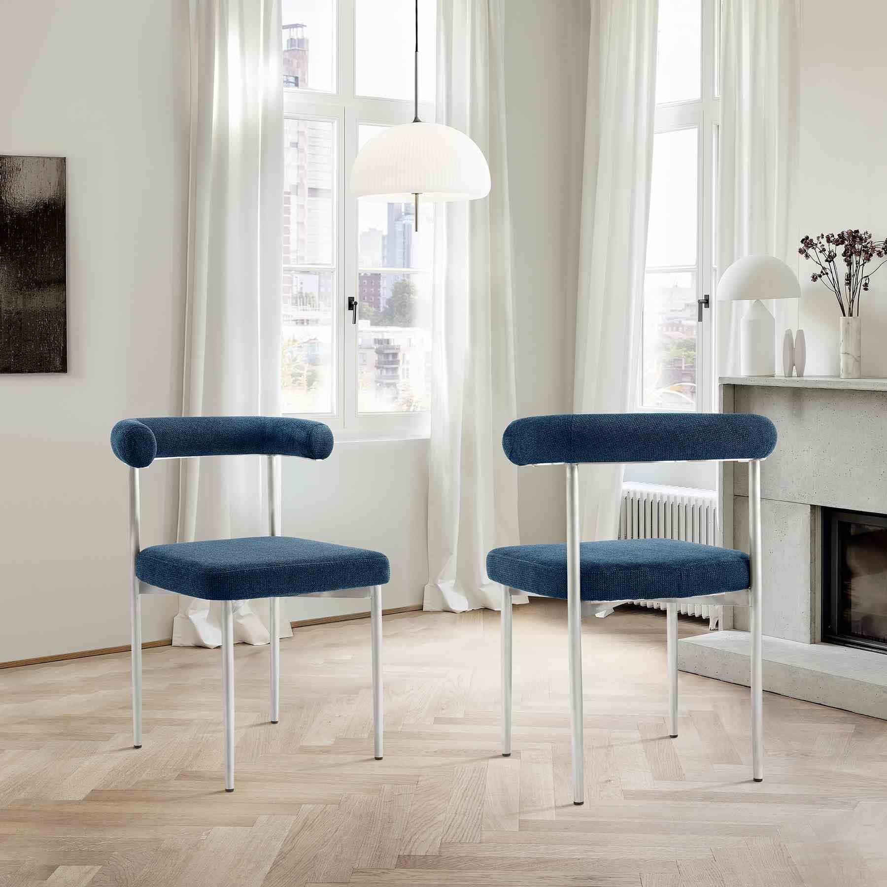 Shannon Dining Chair with Brushed Stainless Steel and Blue Fabric - Set of 2 - Image 11