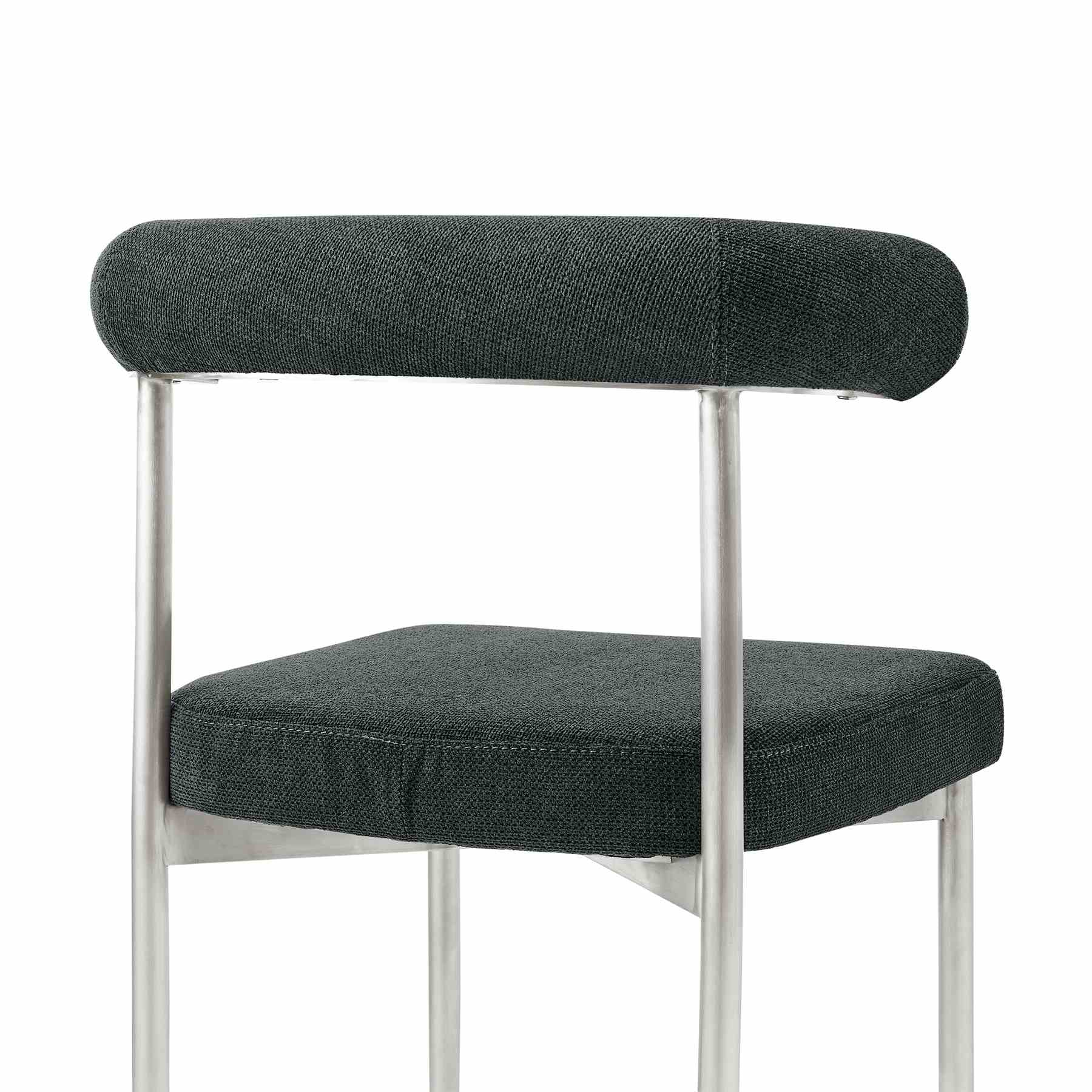 Shannon Dining Chair with Brushed Stainless Steel and Charcoal Fabric - Set of 2 - Image 6