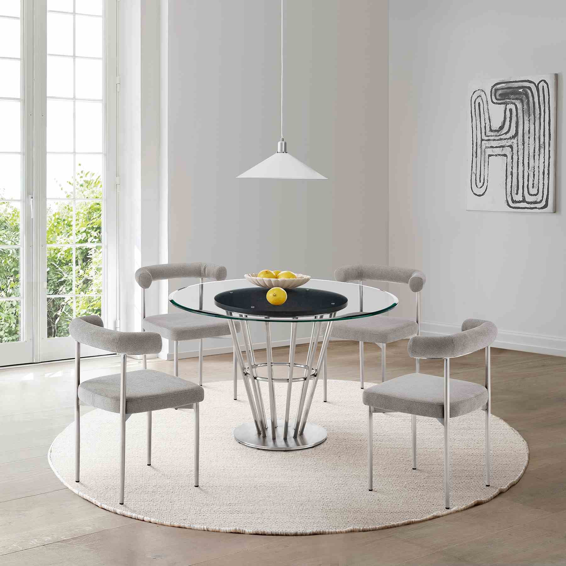 Shannon Dining Chair with Brushed Stainless Steel and Light Gray Fabric - Set of 2 - Image 12