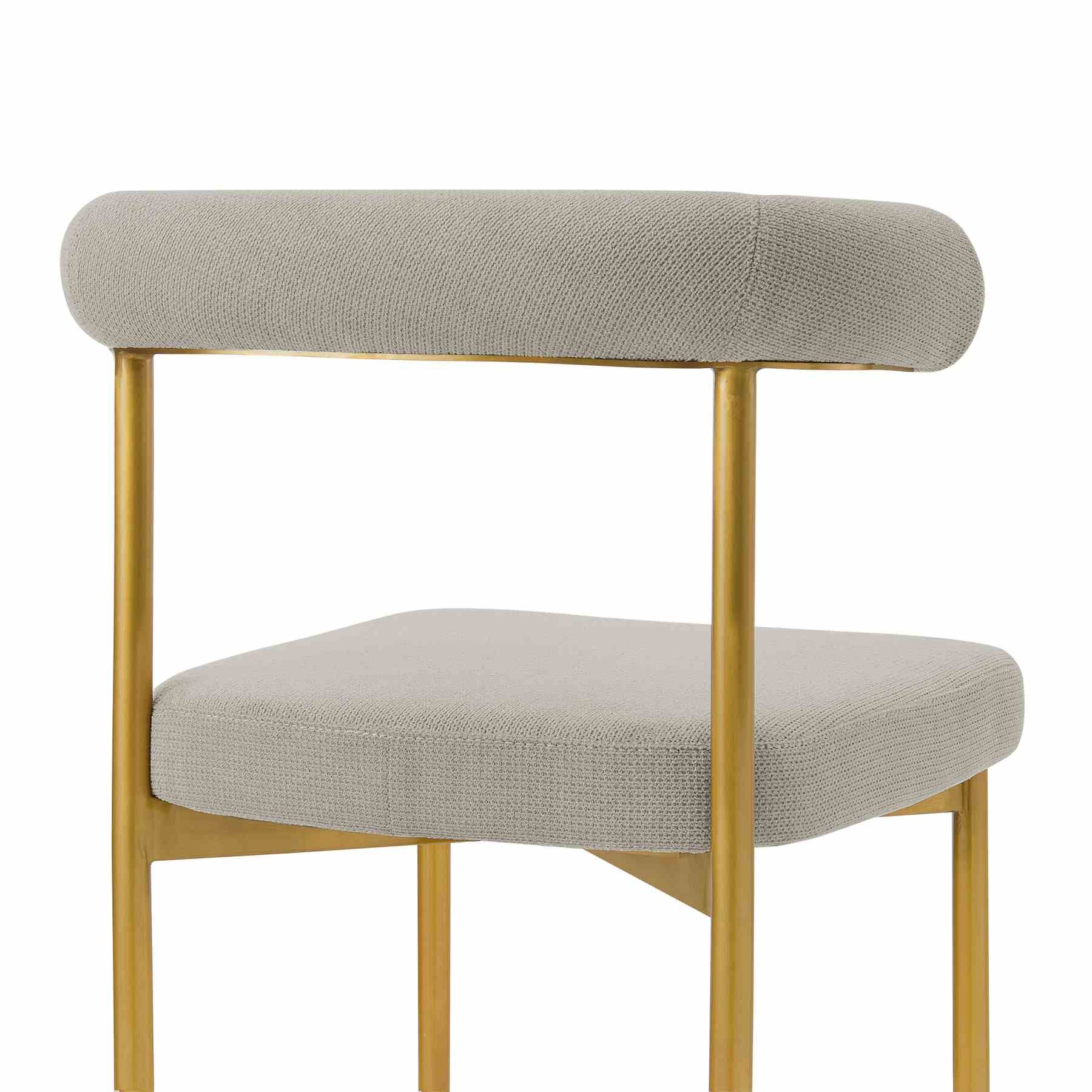 Shannon Dining Chair with Gold Brushed Stainless Steel and Taupe Fabric - Set of 2 - Image 6