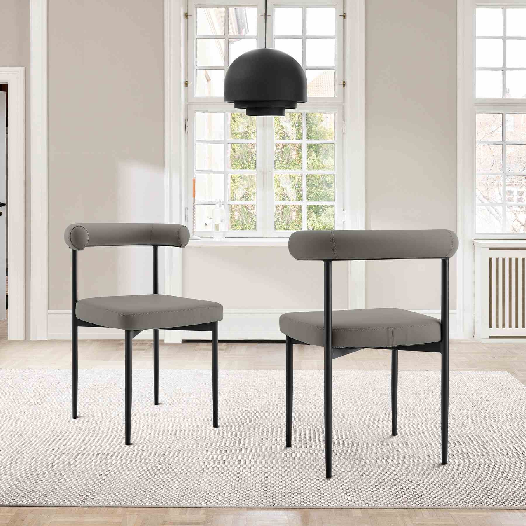 Shannon Dining Chair with Matte Black Iron and Light Gray Faux Leather - Set of 2 - Image 11