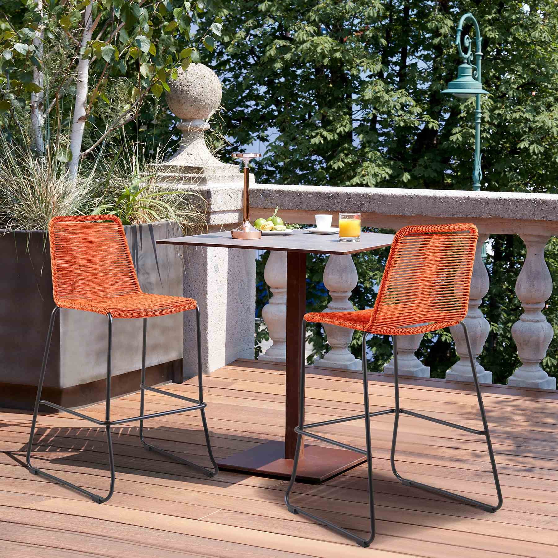 Shasta 26" Outdoor Metal and Tangerine Rope Stackable Counter Stool - Set of 2 - Image 9