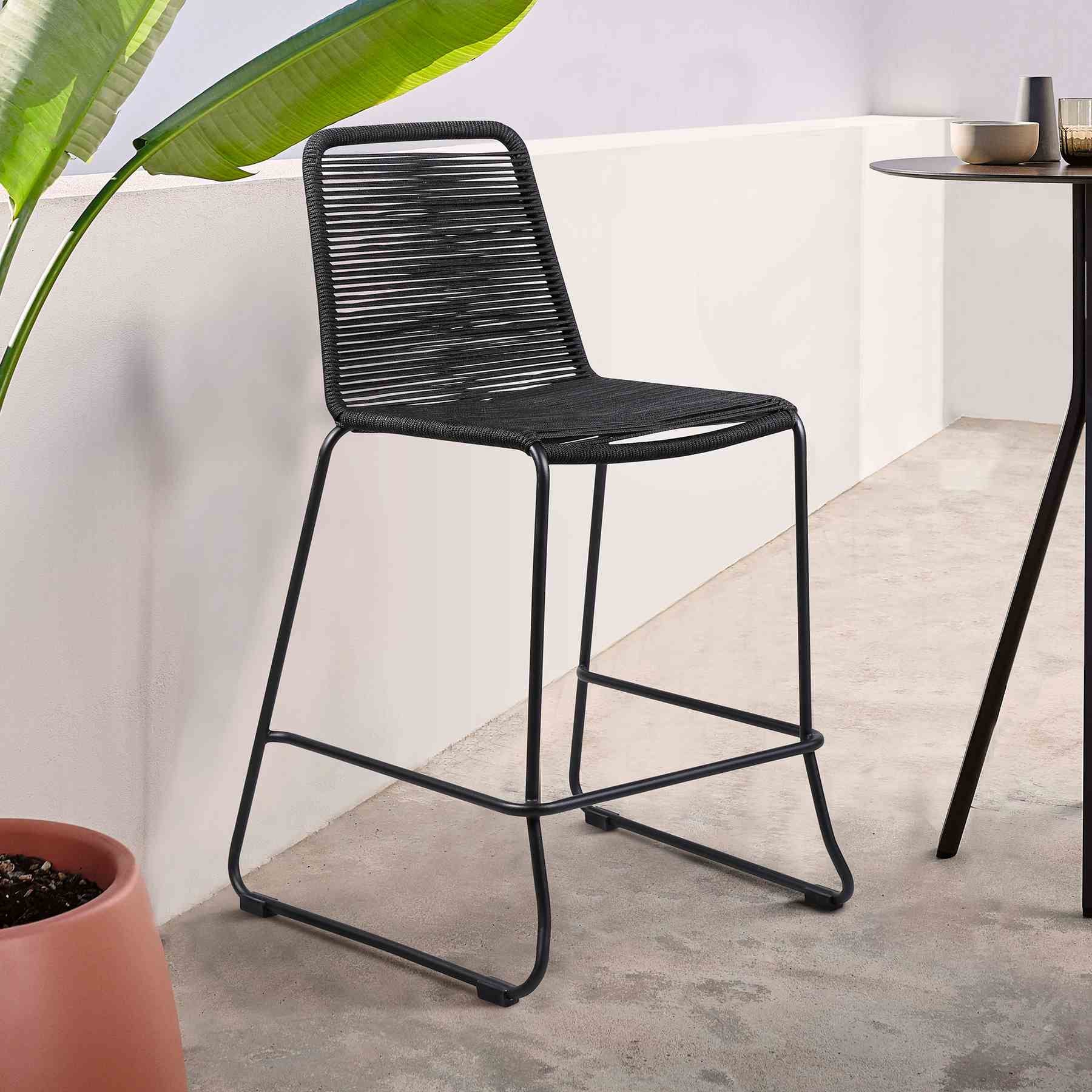 Shasta 30" Outdoor Metal and Black Rope Stackable Barstool - Image 8