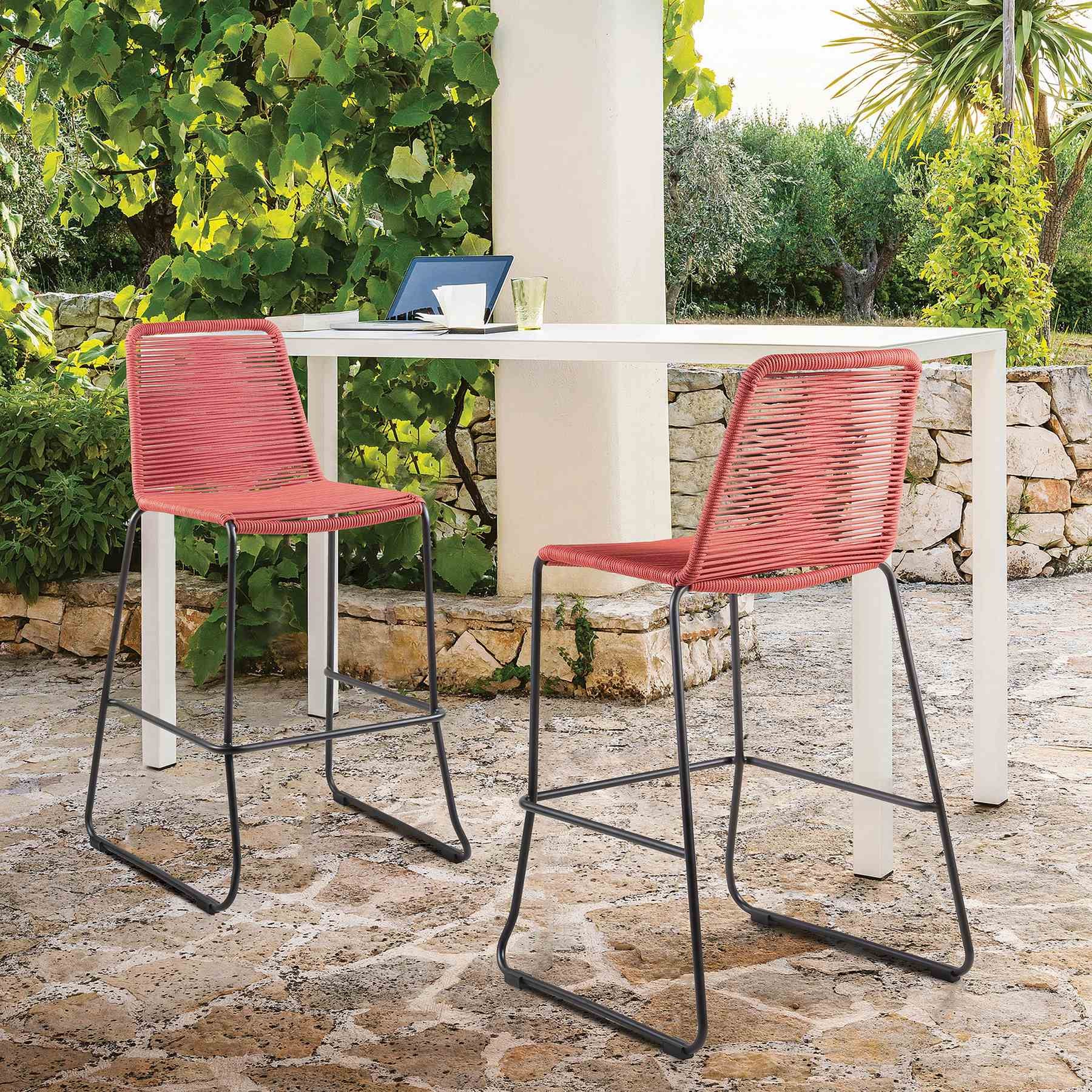 Shasta 30" Outdoor Metal and Brick Red Rope Stackable Barstool - Set of 2 - Image 9