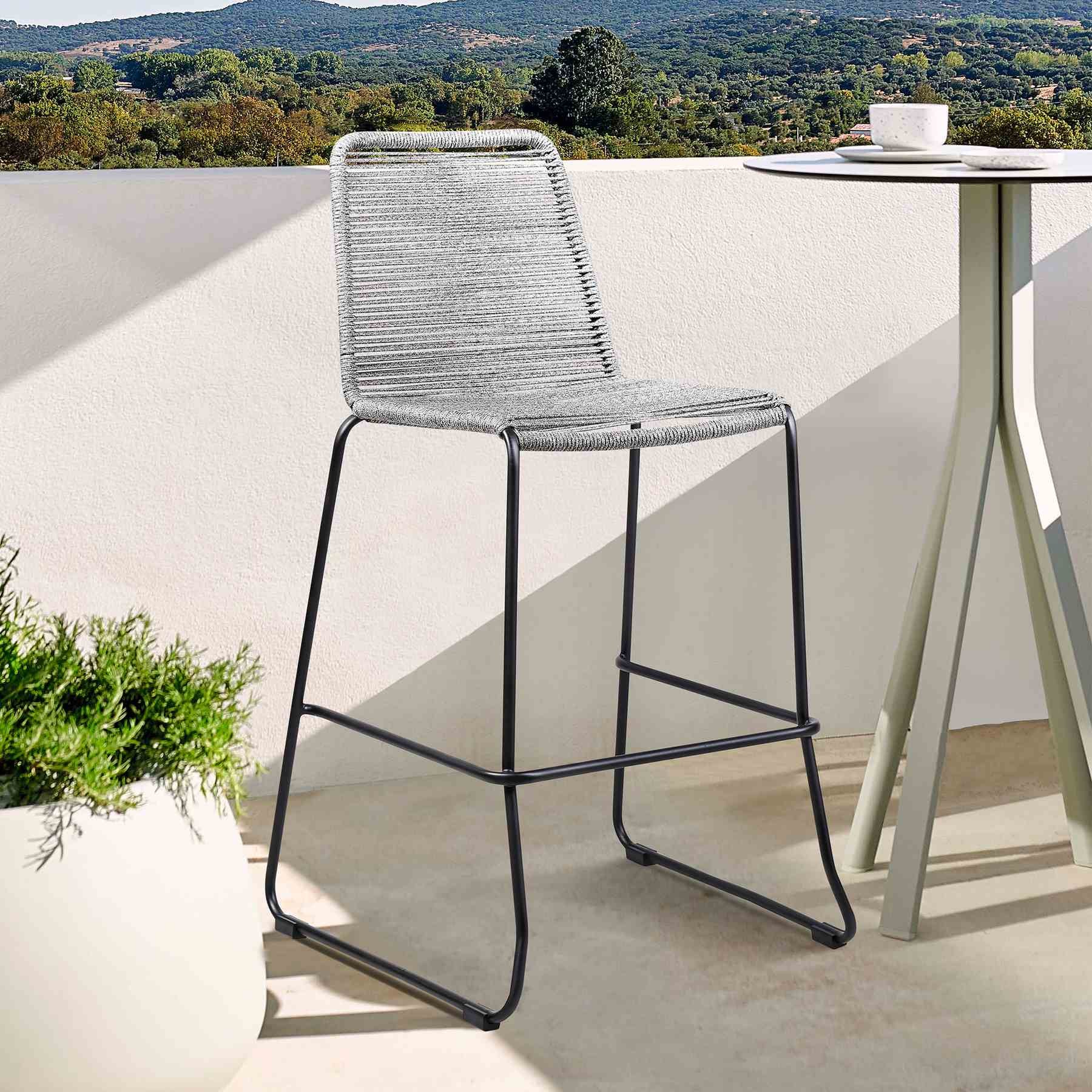 Shasta 30" Outdoor Metal and Gray Rope Stackable Barstool - Image 8