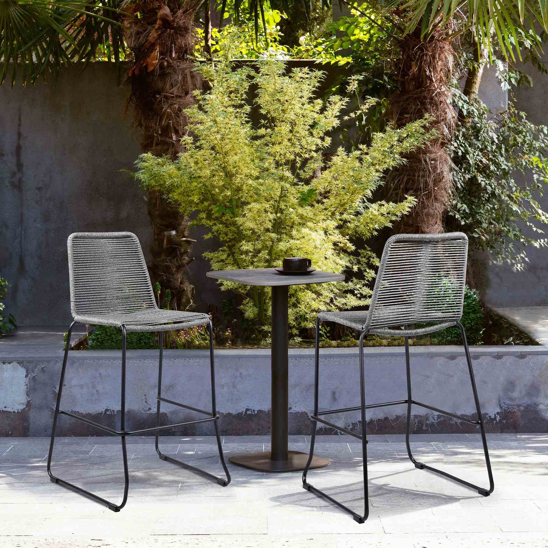 Shasta 30" Outdoor Metal and Gray Rope Stackable Barstool - Set of 2 - Image 9