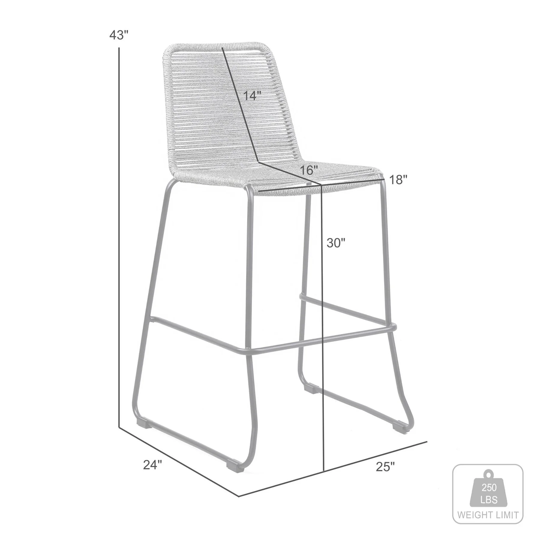 Shasta 30" Outdoor Metal and Wasabi Rope Stackable Barstool - Set of 2 - Image 8