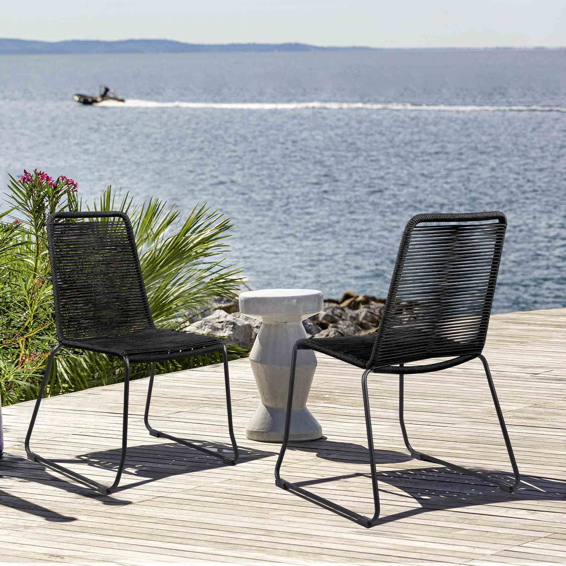 Shasta Outdoor Metal and Black Rope Stackable Dining Chair - Set of 2 - Image 10