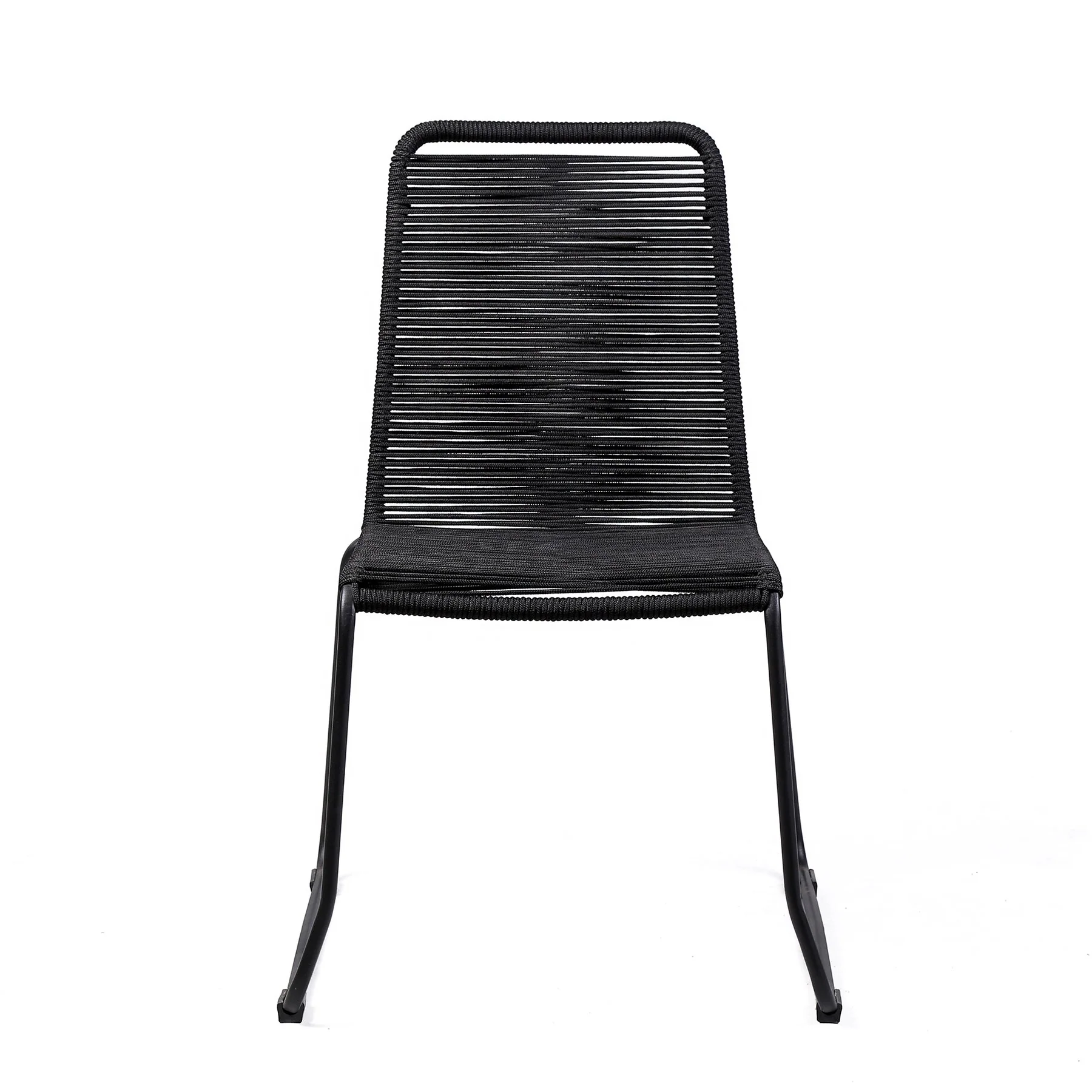 Shasta Outdoor Metal and Black Rope Stackable Dining Chair - Set of 2 - Image 3