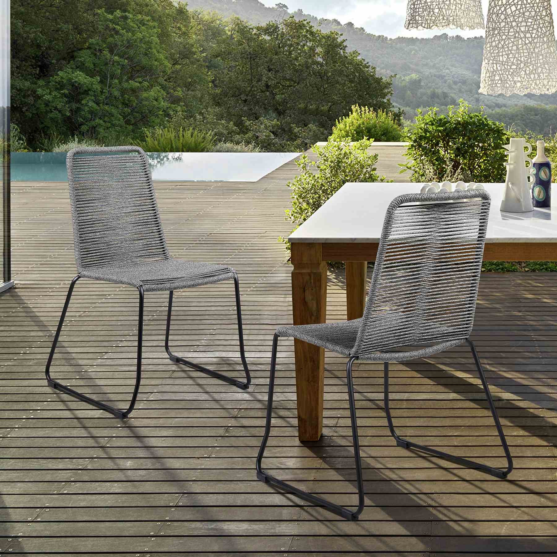Shasta Outdoor Metal and Gray Rope Stackable Dining Chair - Set of 2 - Image 10