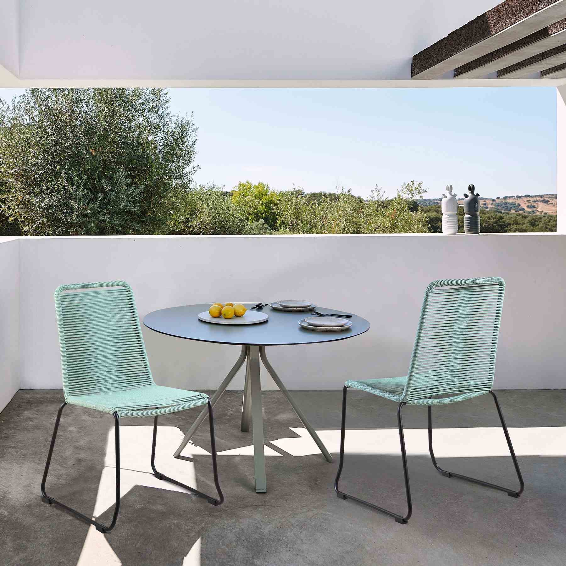Shasta Outdoor Metal and Wasabi Rope Stackable Dining Chair - Set of 2 - Image 8