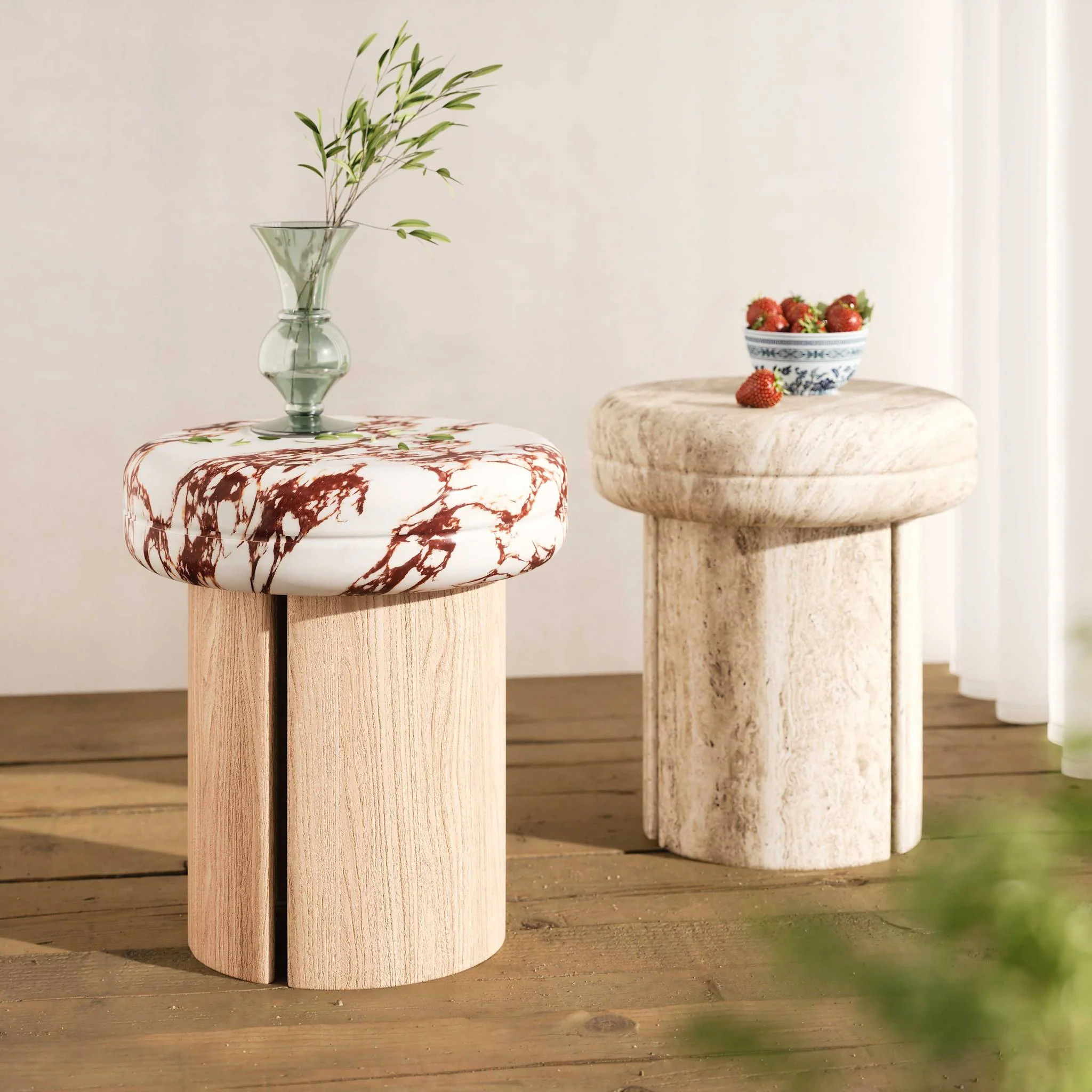 Sheila Travertine Textured Concrete Side Table - Image 2