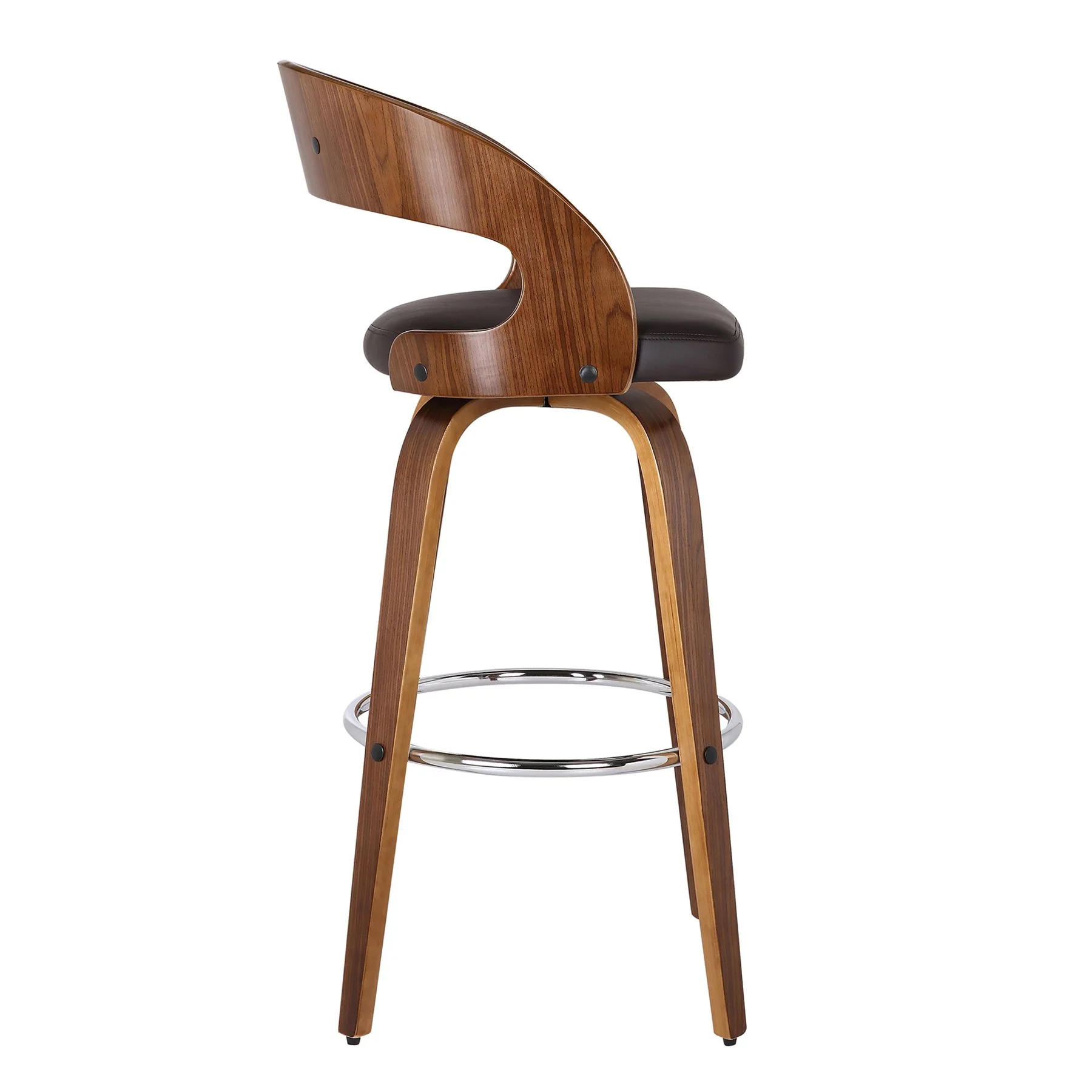 Shelly 26" Counter Height Swivel Brown Faux Leather and Walnut Wood Bar Stool - Image 4