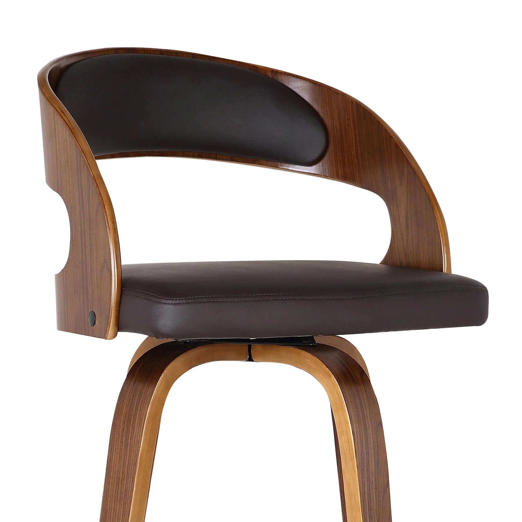 Shelly 26" Counter Height Swivel Brown Faux Leather and Walnut Wood Bar Stool - Image 5