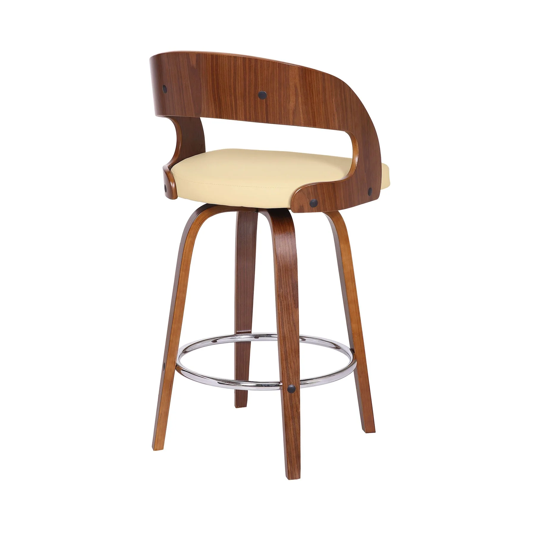 Shelly 26" Counter Height Swivel Cream Faux Leather and Walnut Wood Bar Stool - Image 4
