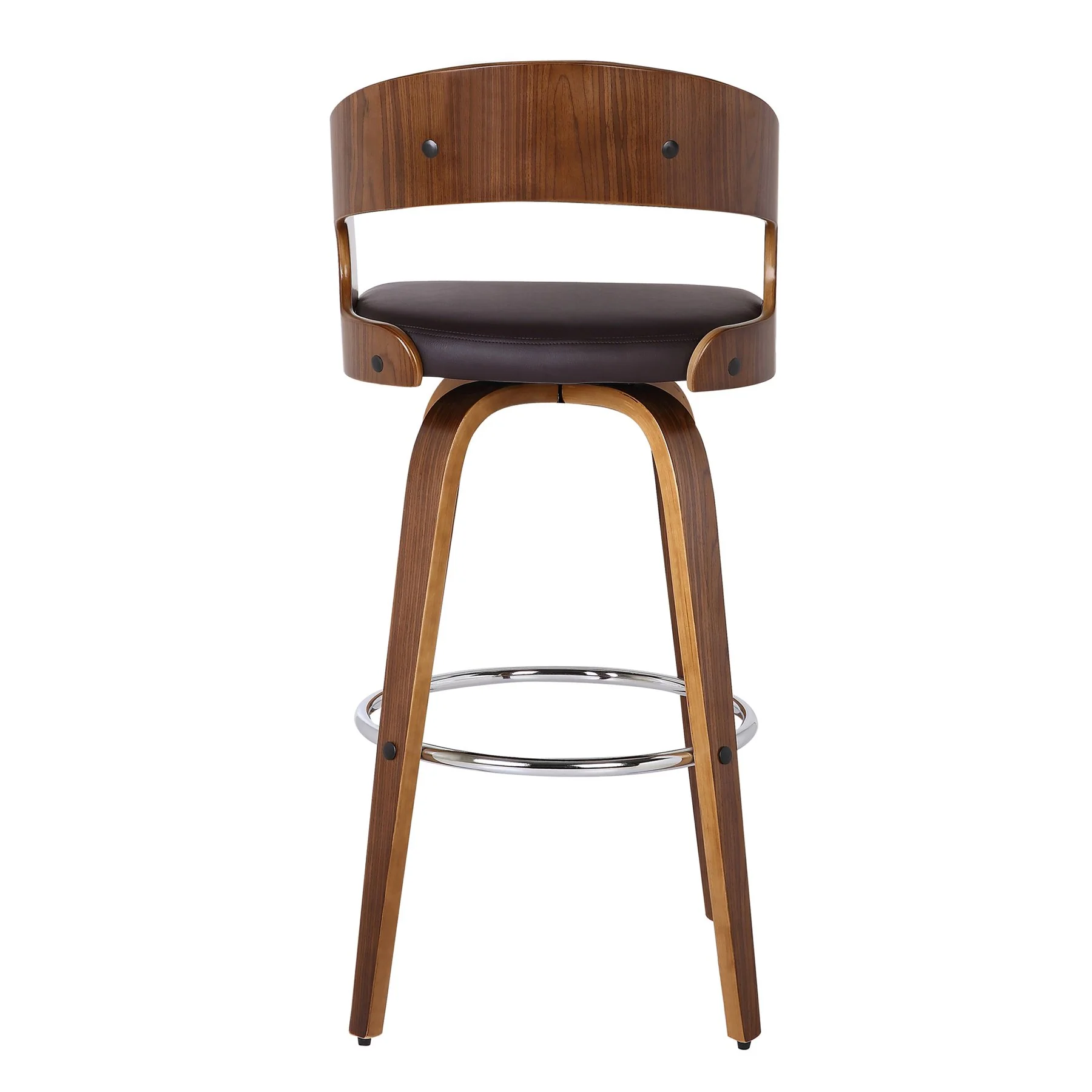 Shelly 30" Bar Height Swivel Brown Faux Leather and Walnut Wood Bar Stool - Image 2