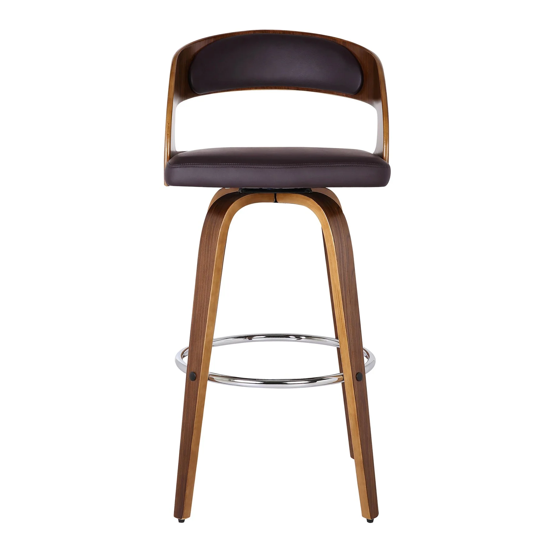 Shelly 30" Bar Height Swivel Brown Faux Leather and Walnut Wood Bar Stool - Image 3