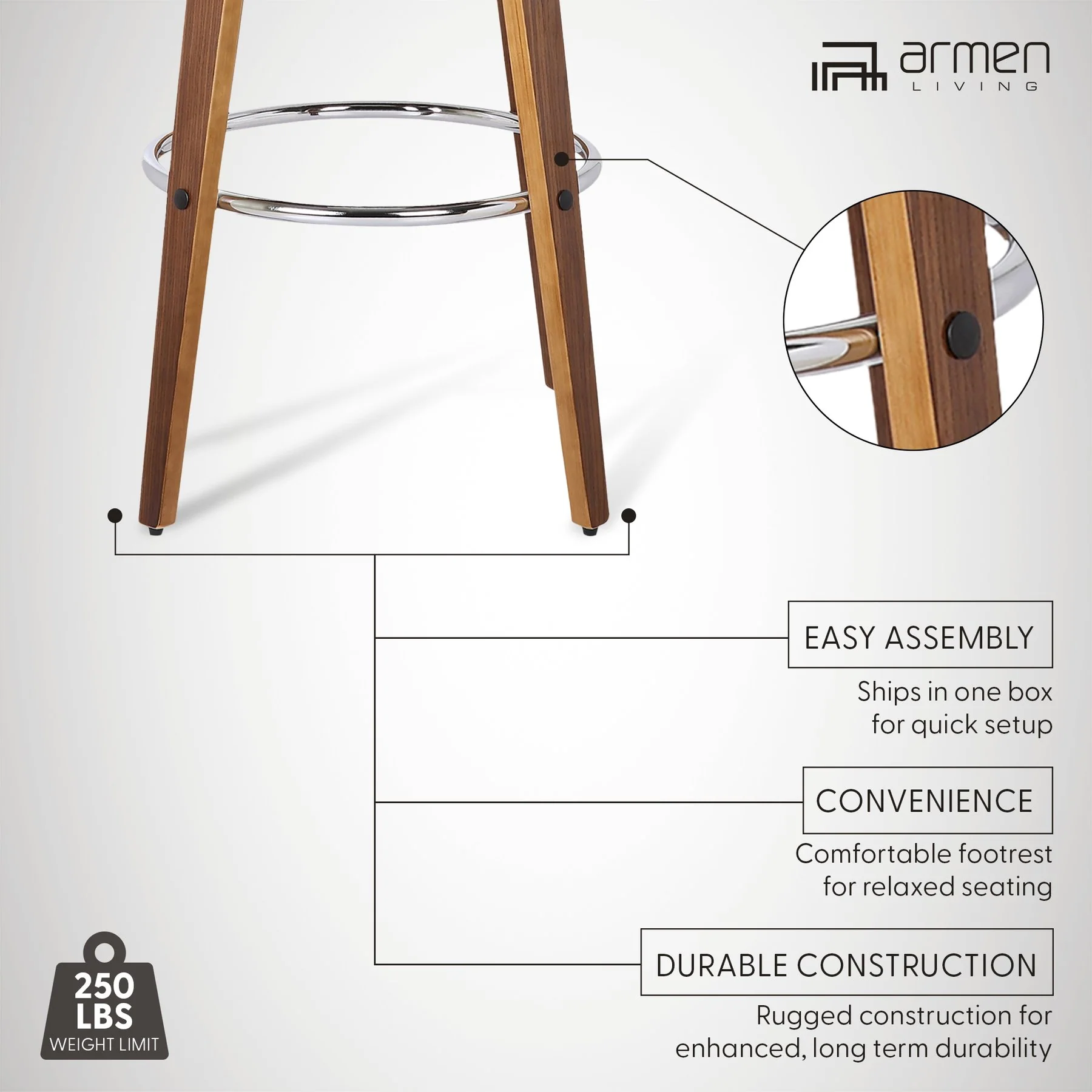 Shelly 30" Bar Height Swivel Brown Faux Leather and Walnut Wood Bar Stool - Image 9
