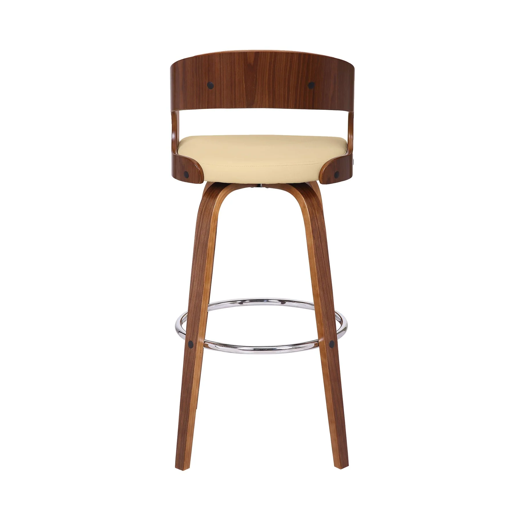 Shelly 30" Bar Height Swivel Cream Faux Leather and Walnut Wood Bar Stool - Image 5