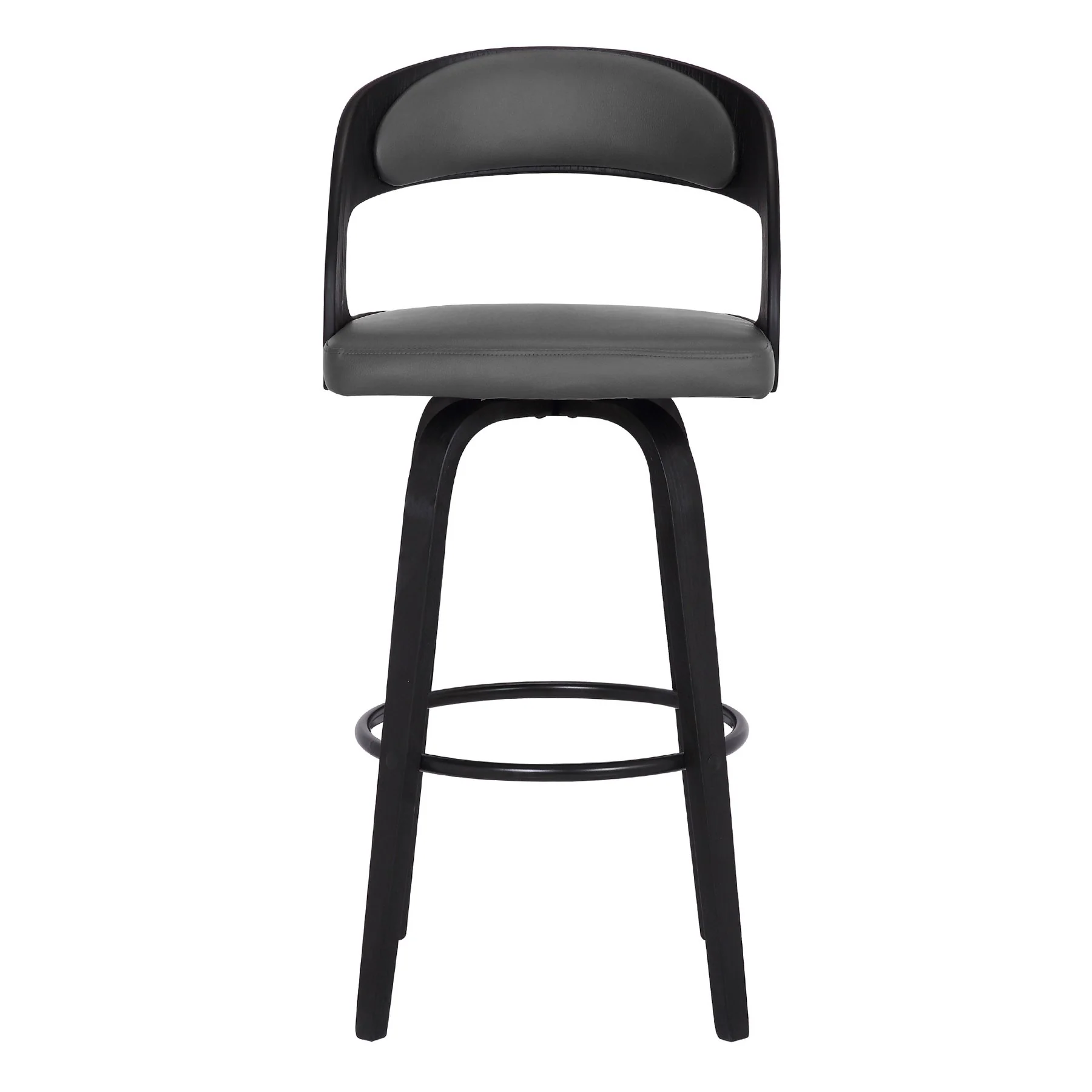 Shelly 30" Bar Height Swivel Gray Faux Leather and Black Wood Bar Stool - Image 2