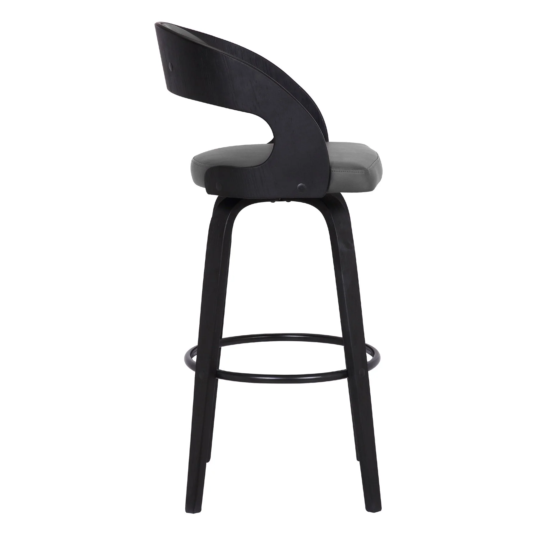 Shelly 30" Bar Height Swivel Gray Faux Leather and Black Wood Bar Stool - Image 3