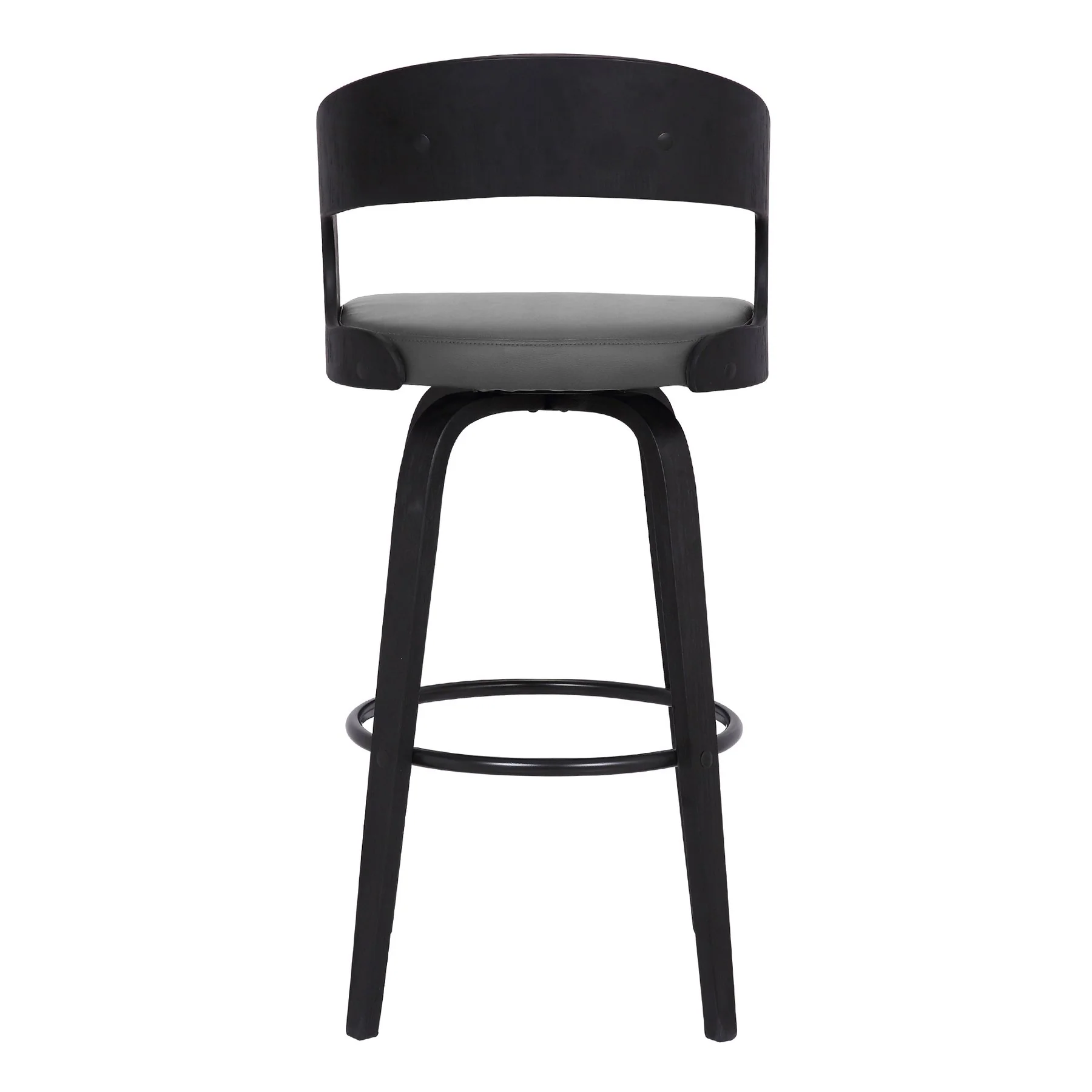 Shelly 30" Bar Height Swivel Gray Faux Leather and Black Wood Bar Stool - Image 5