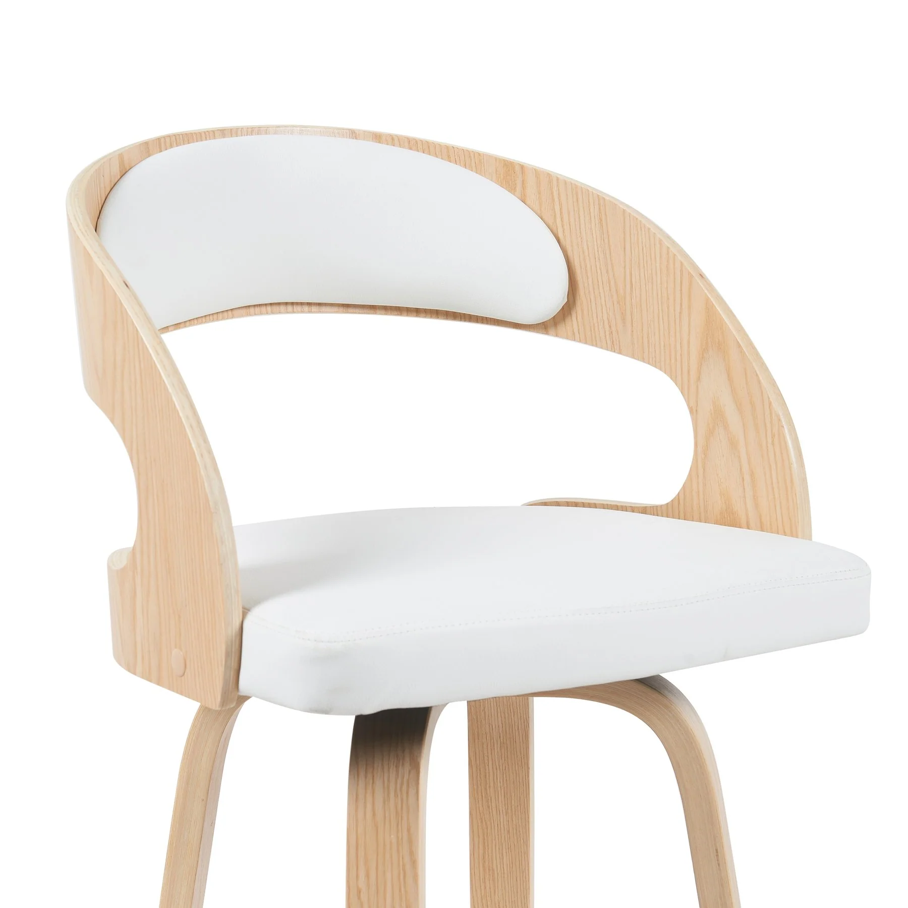 Shelly Modern Bar Height Swivel  Stool in Patterned Oak Finish with White Faux Leather Upholstered Seat - Image 4