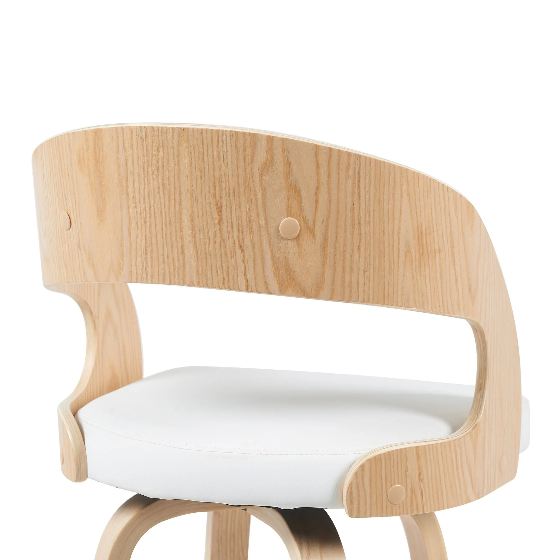 Shelly Modern Bar Height Swivel  Stool in Patterned Oak Finish with White Faux Leather Upholstered Seat - Image 5