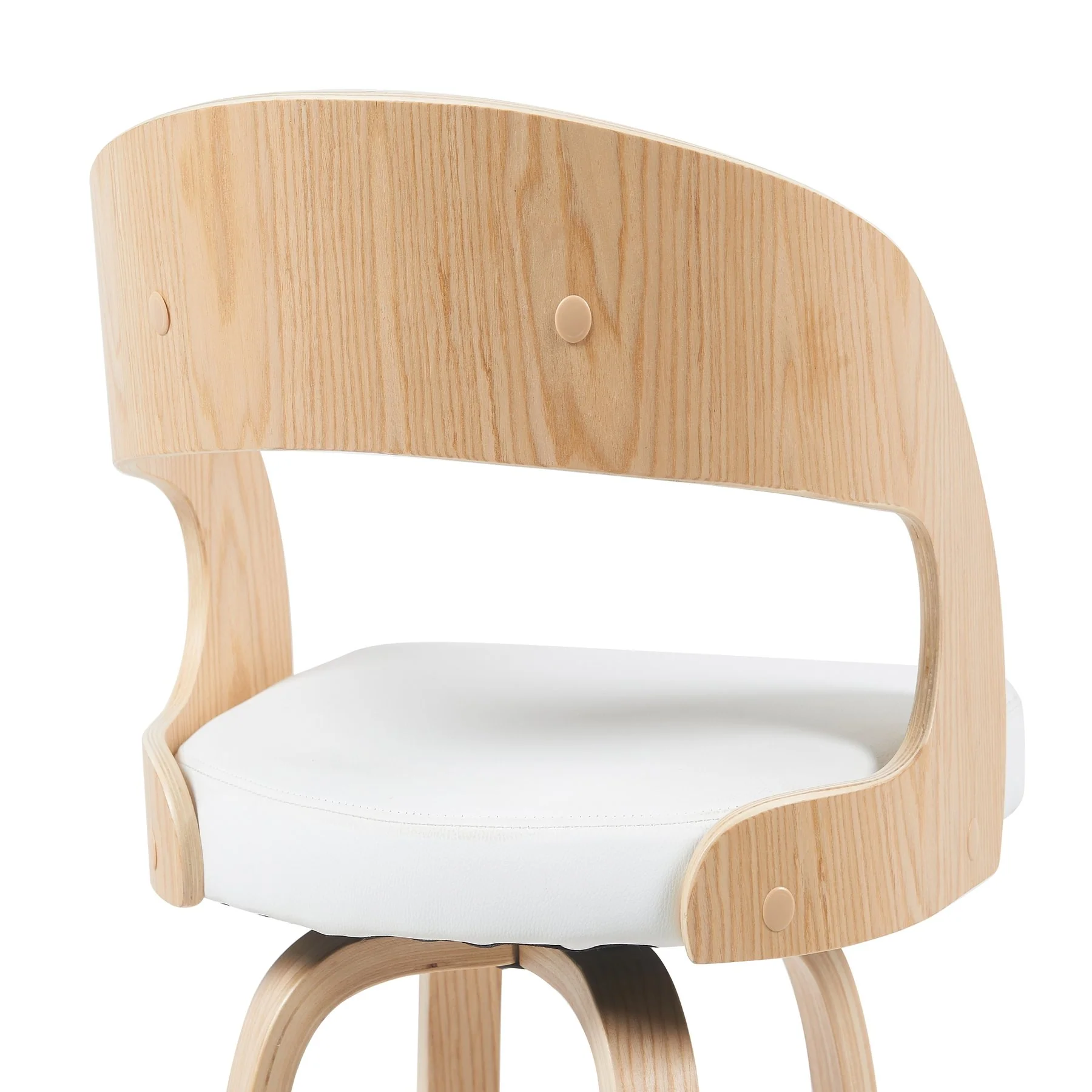 Shelly Modern Counter Height Swivel  Bar Stool in Patterned Oak Finish with White Faux Leather Upholstered Seat - Image 5