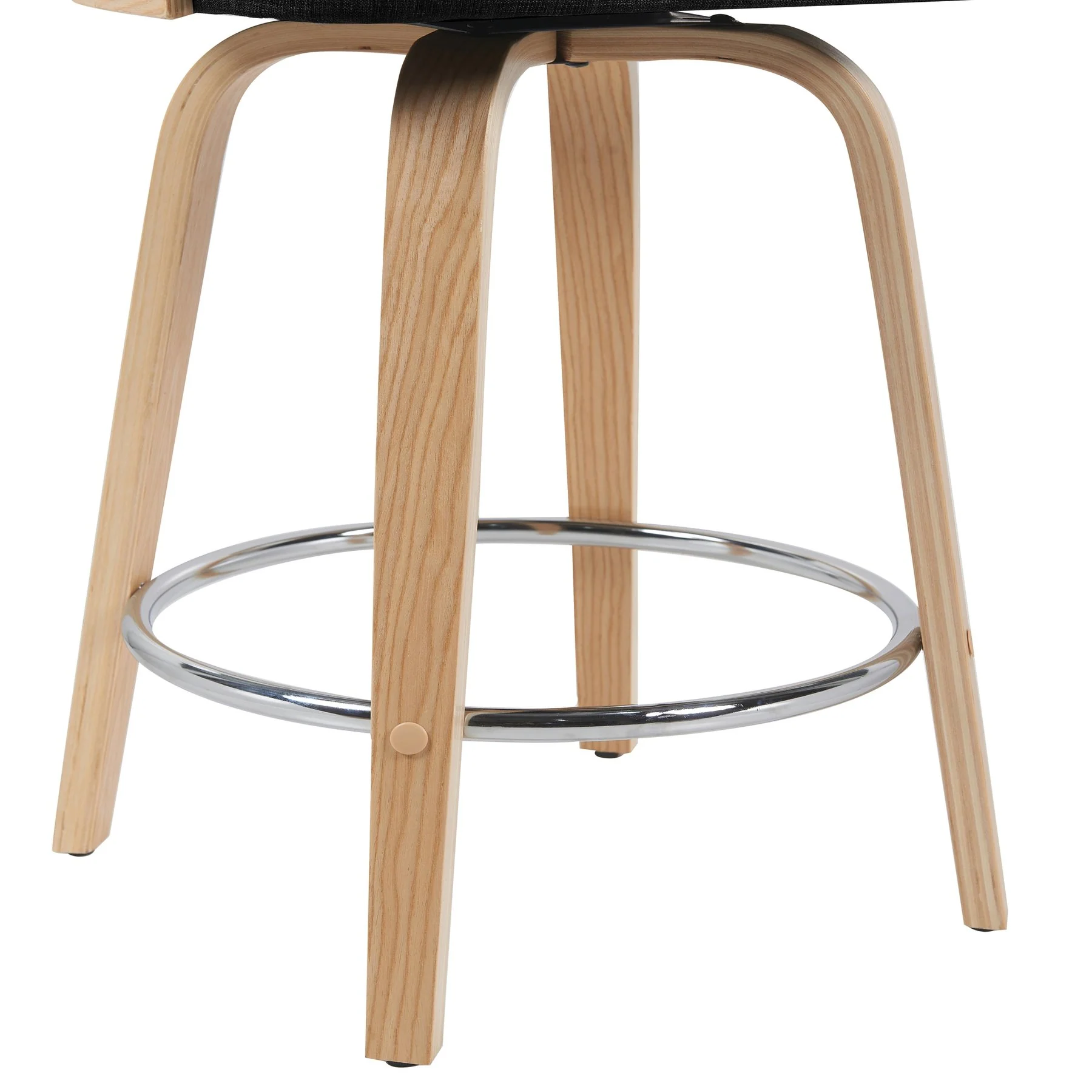 Shelly Modern Counter Height Swivel  Bar Stool in Patterned Oak Finish with White Faux Leather Upholstered Seat - Image 6