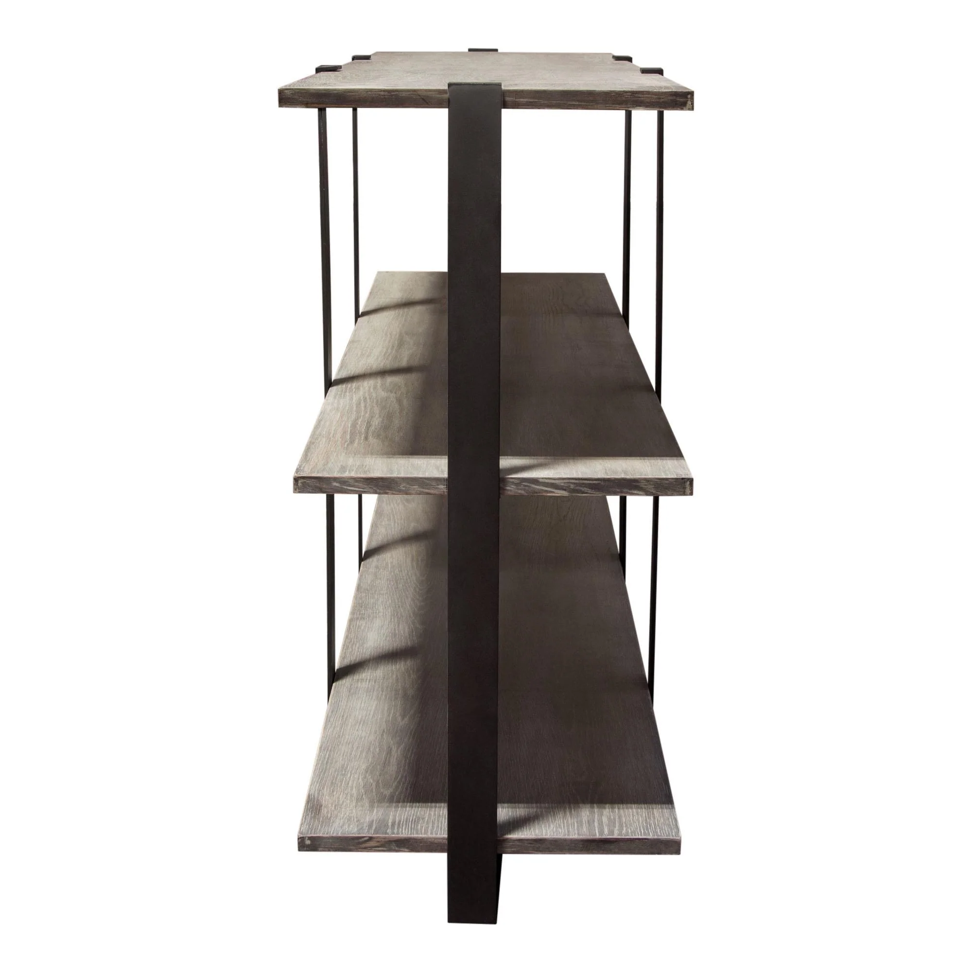 Sherman 59" 3-Tiered Shelf Unit in Grey Oak Finish with Iron Supports by Diamond Sofa - Image 3