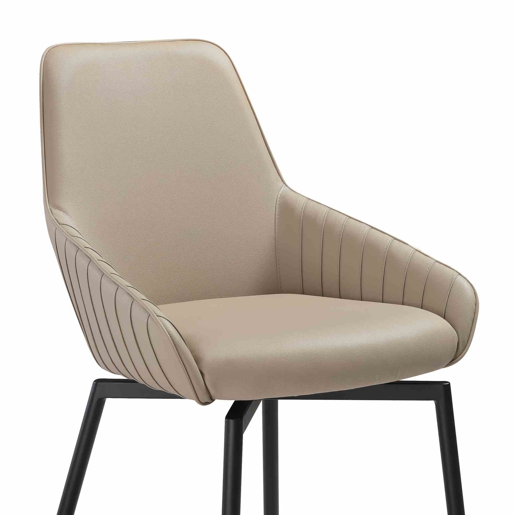 Shilo Swivel Upholstered Dining Chair in Champagne Faux Leather with Black Metal Legs - Set of 2 - Image 5