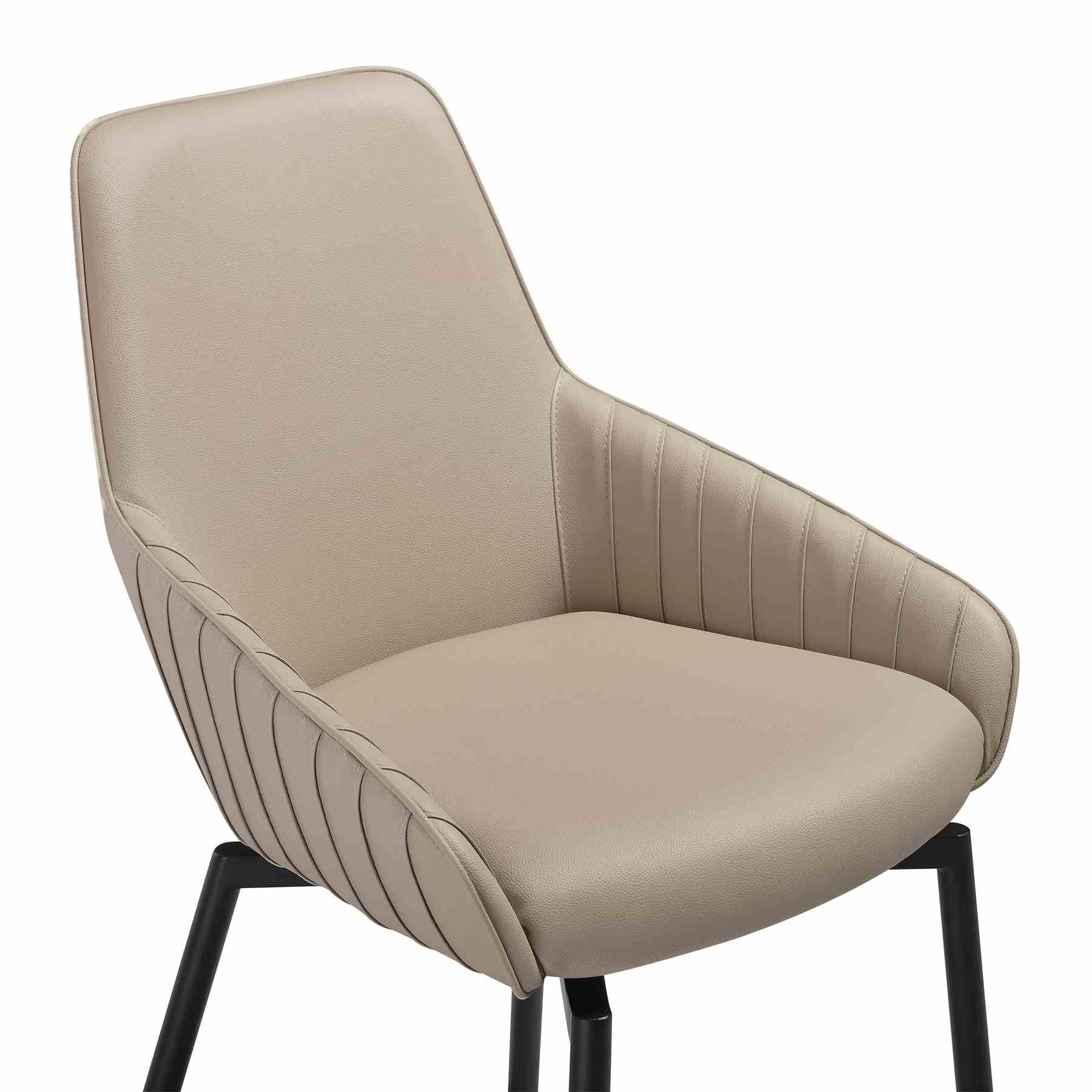 Shilo Swivel Upholstered Dining Chair in Champagne Faux Leather with Black Metal Legs - Set of 2 - Image 6