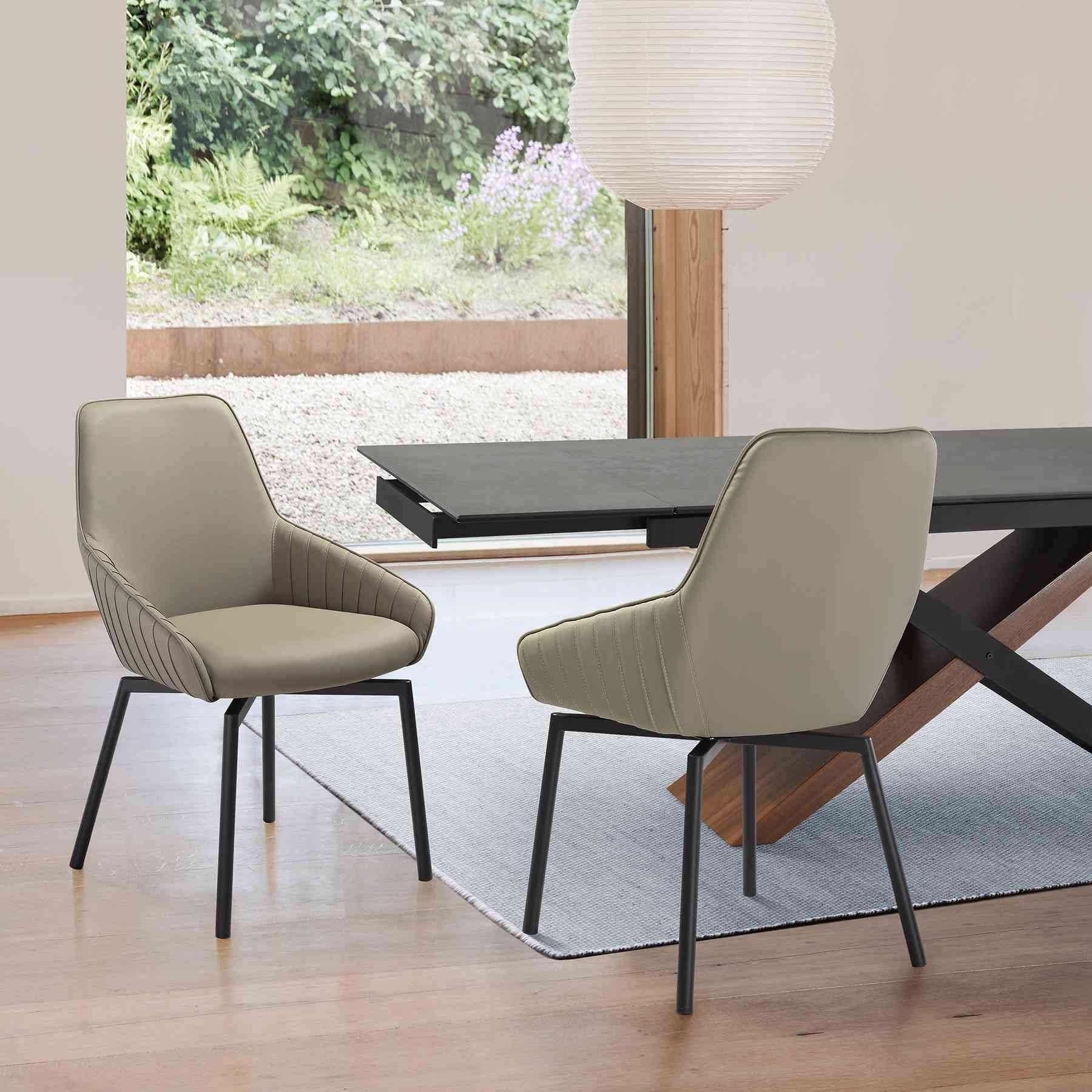Shilo Swivel Upholstered Dining Chair in Taupe Gray Faux Leather with Black Metal Legs - Set of 2 - Image 11
