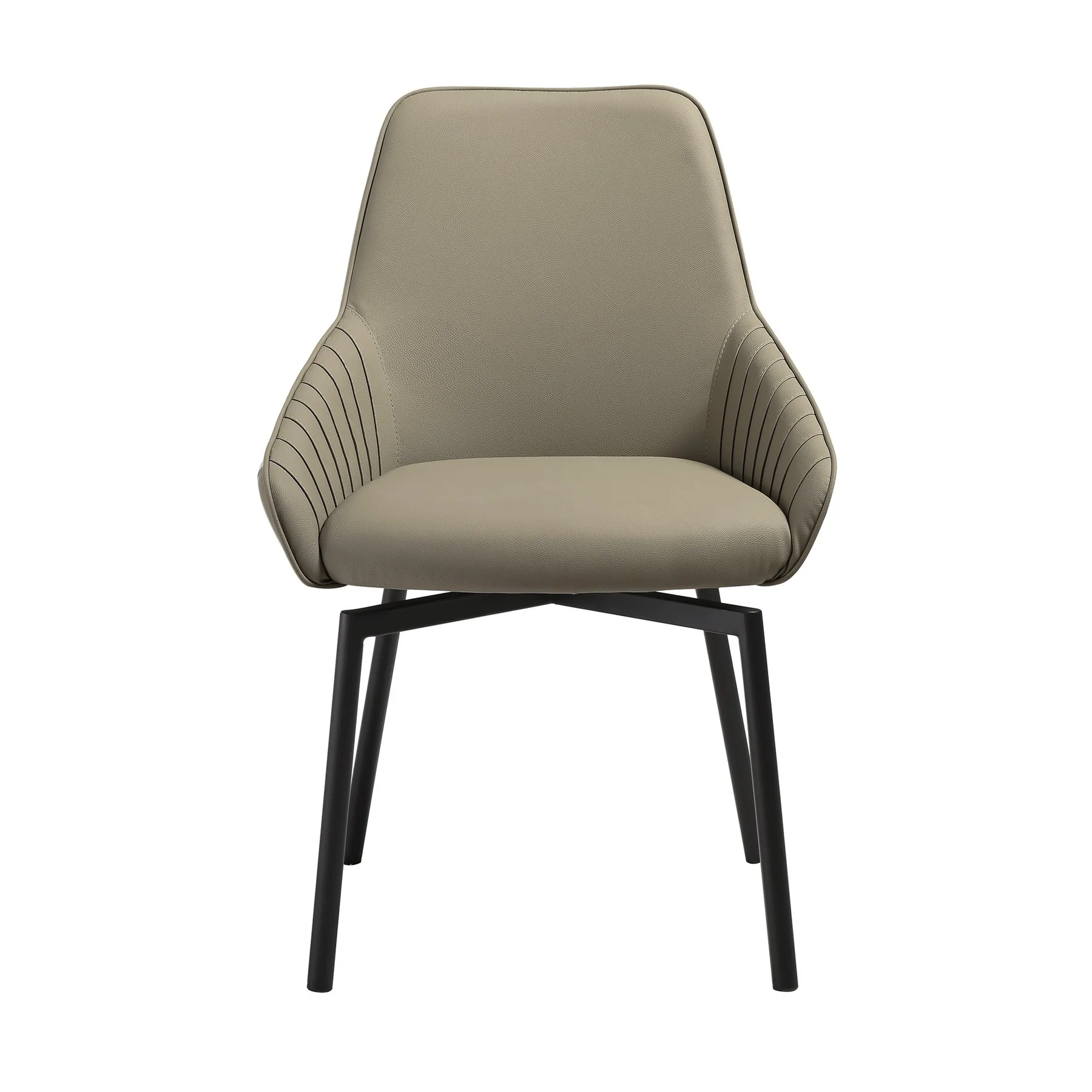 Shilo Swivel Upholstered Dining Chair in Taupe Gray Faux Leather with Black Metal Legs - Set of 2 - Image 3