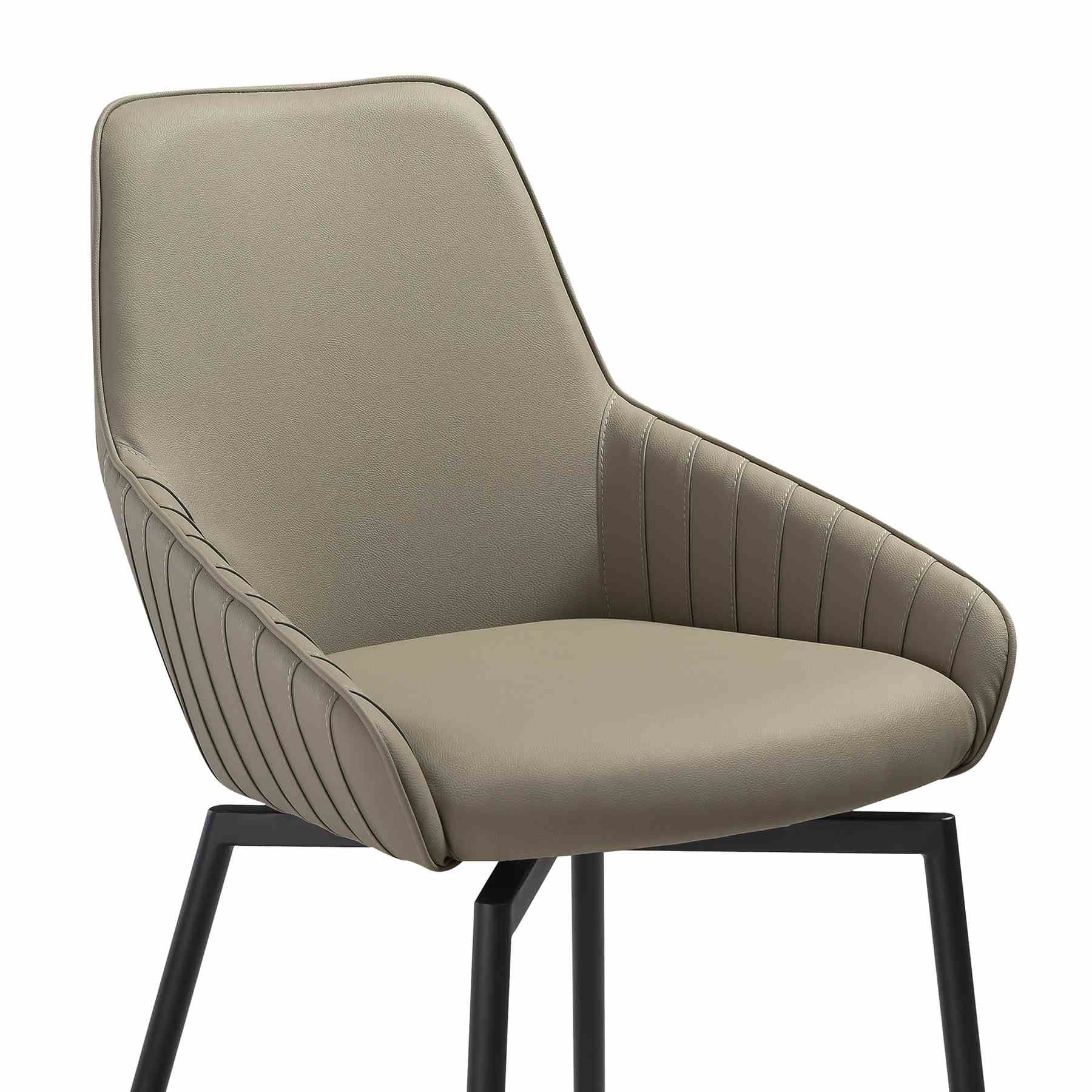 Shilo Swivel Upholstered Dining Chair in Taupe Gray Faux Leather with Black Metal Legs - Set of 2 - Image 5