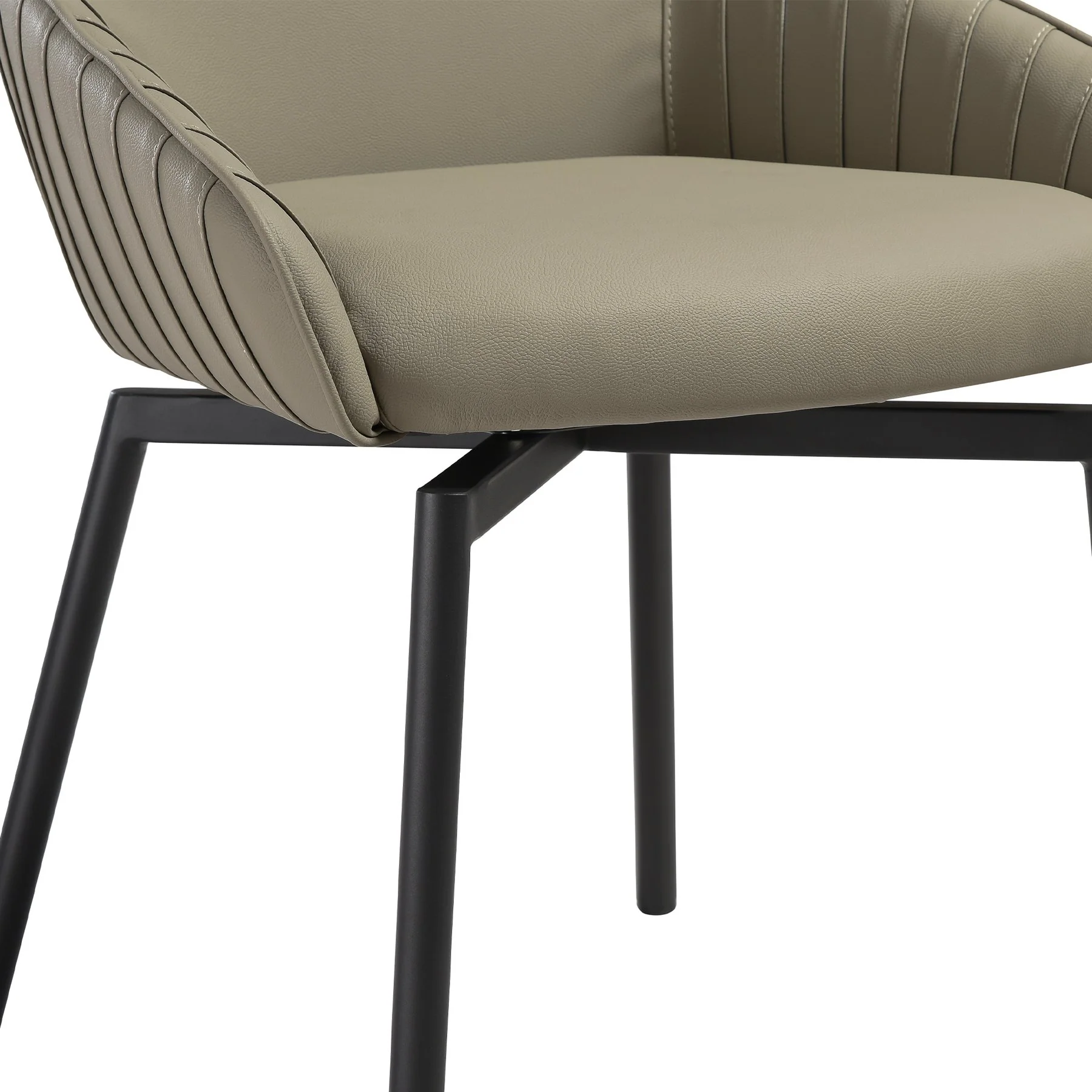 Shilo Swivel Upholstered Dining Chair in Taupe Gray Faux Leather with Black Metal Legs - Set of 2 - Image 8