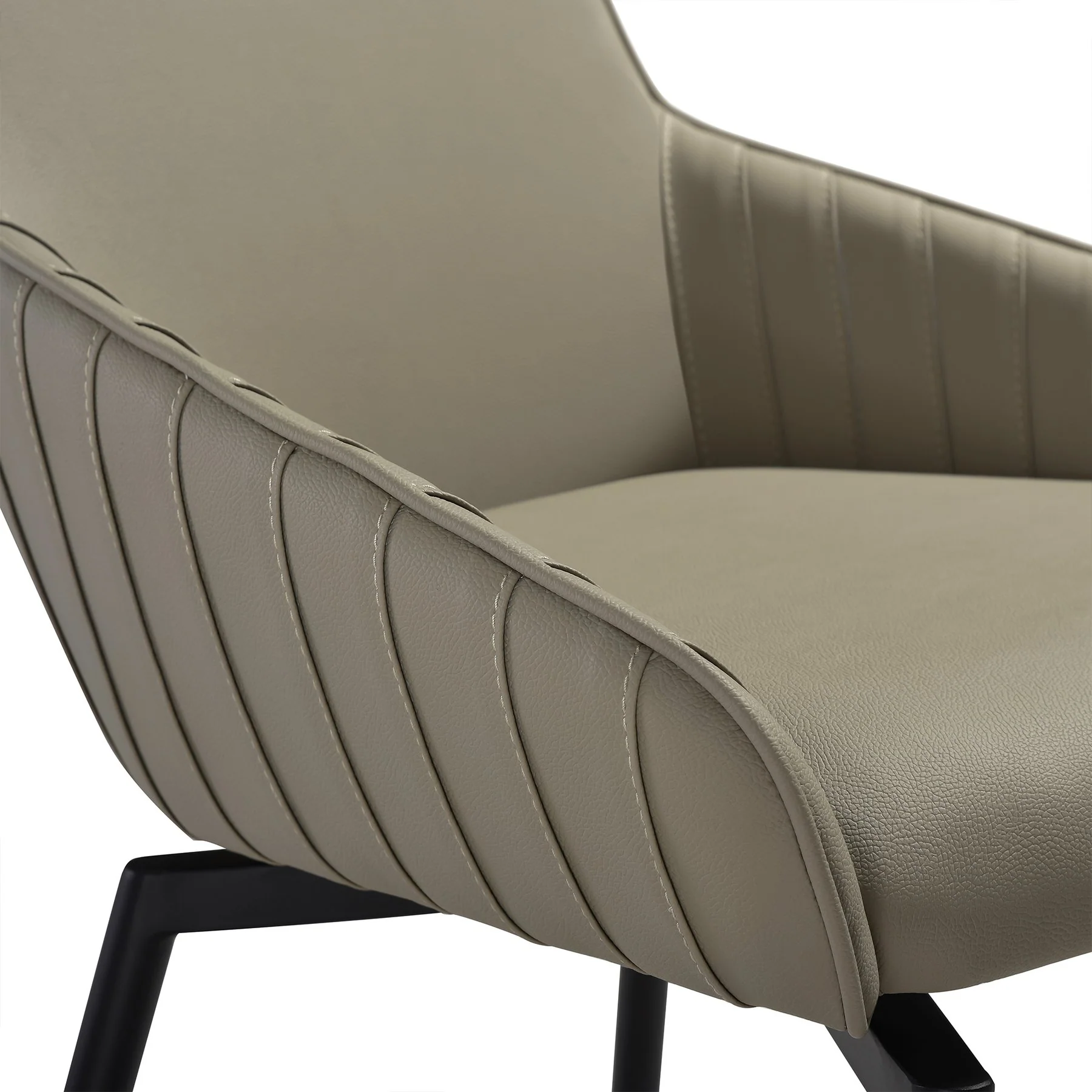Shilo Swivel Upholstered Dining Chair in Taupe Gray Faux Leather with Black Metal Legs - Set of 2 - Image 9