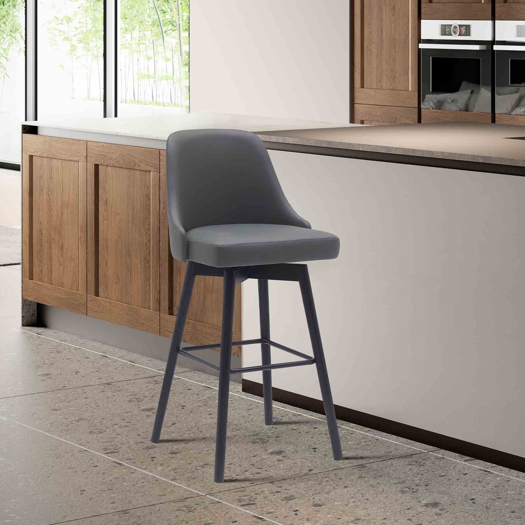 Sicily 26" Swivel Black Wood Counter Stool in Gray Faux Leather - Image 10