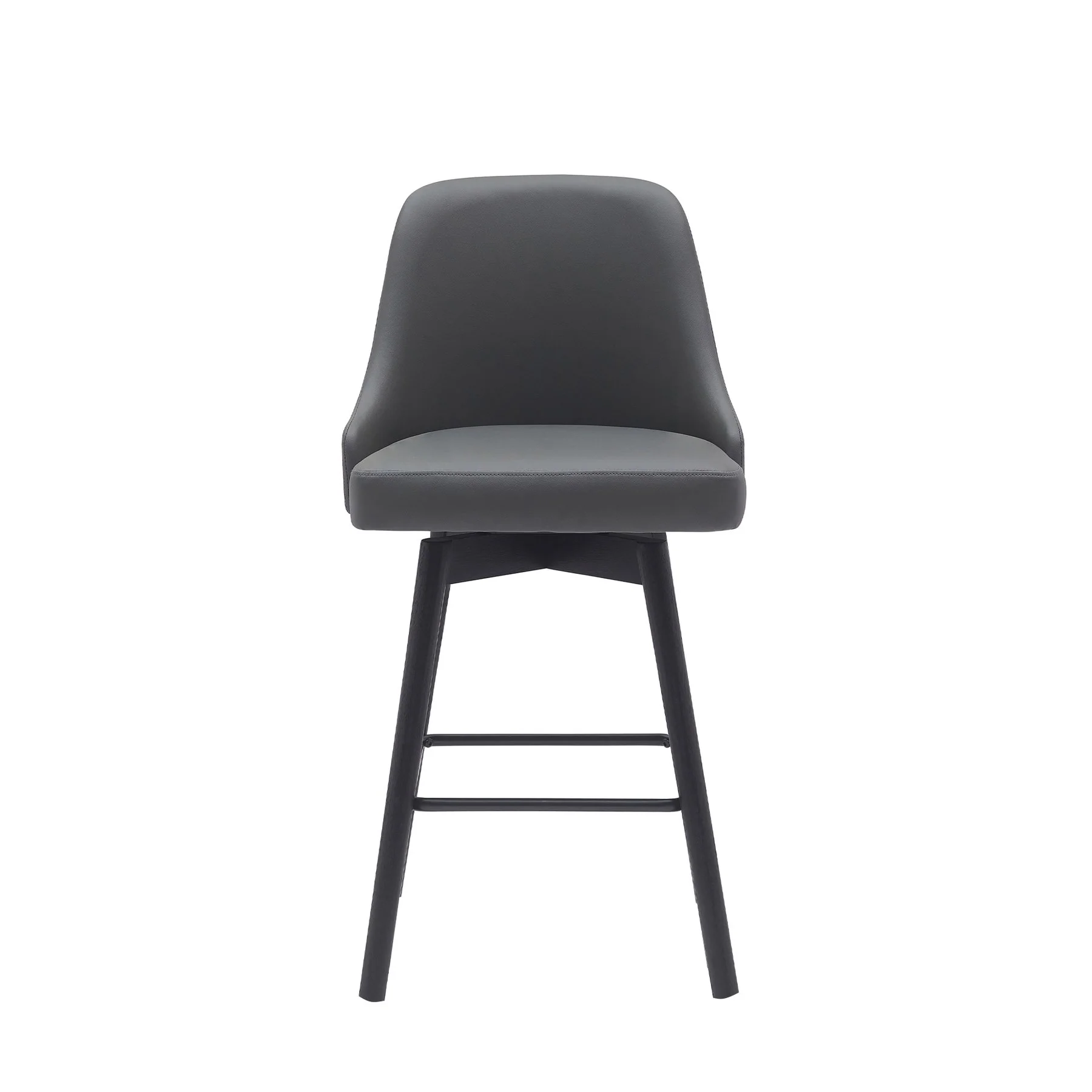 Sicily 26" Swivel Black Wood Counter Stool in Gray Faux Leather - Image 2