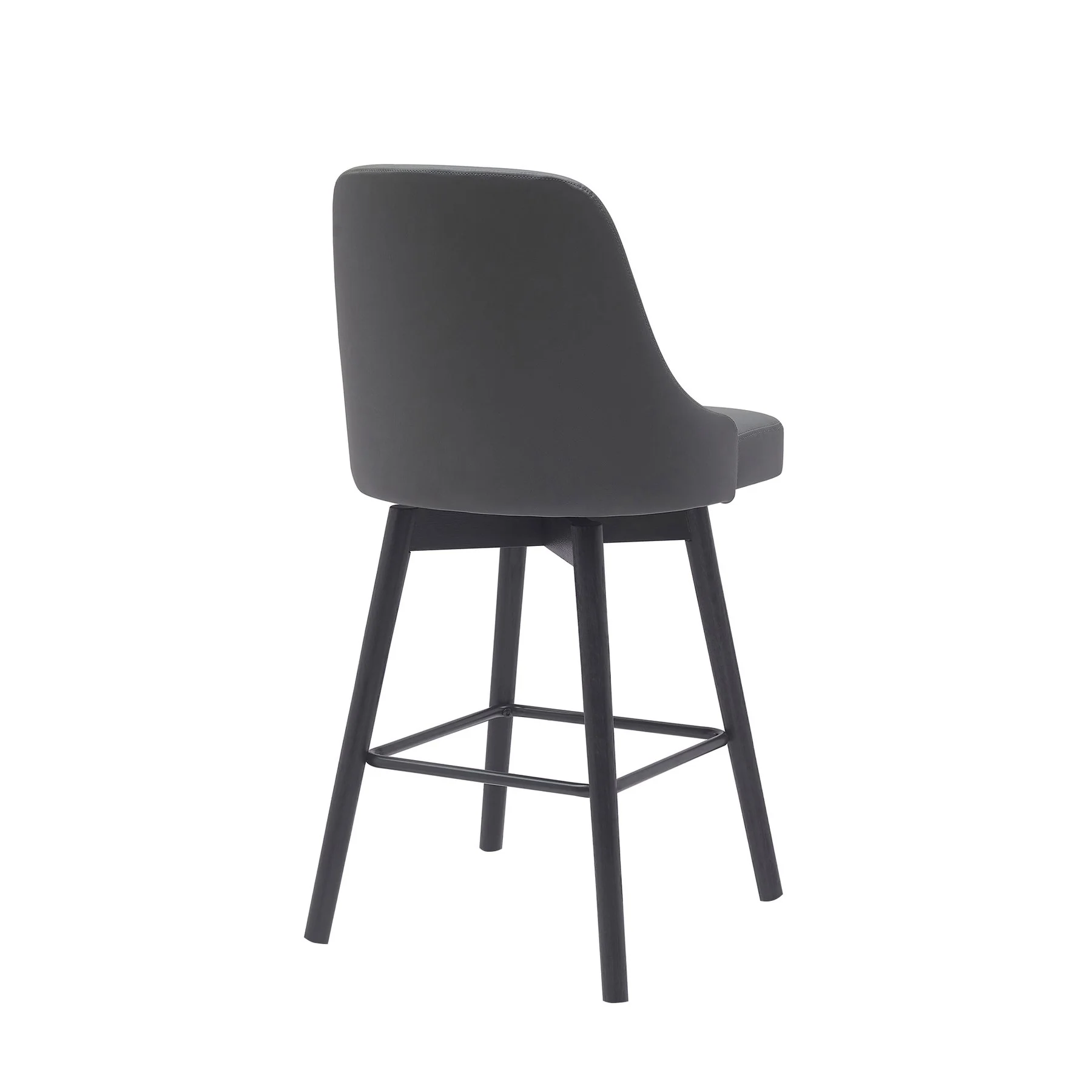 Sicily 26" Swivel Black Wood Counter Stool in Gray Faux Leather - Image 3
