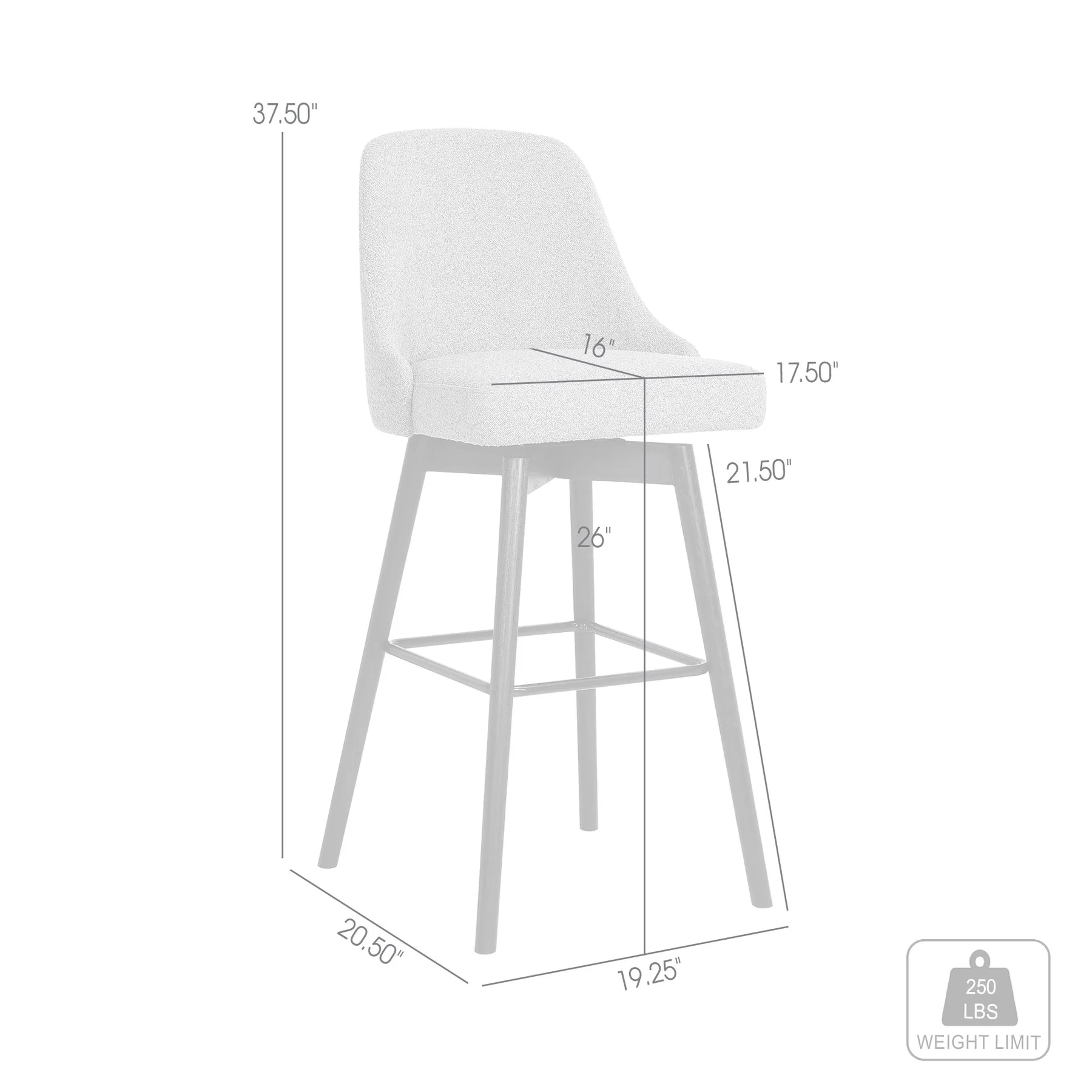Sicily 26" Swivel Black Wood Counter Stool in Light Gray Fabric - Image 9