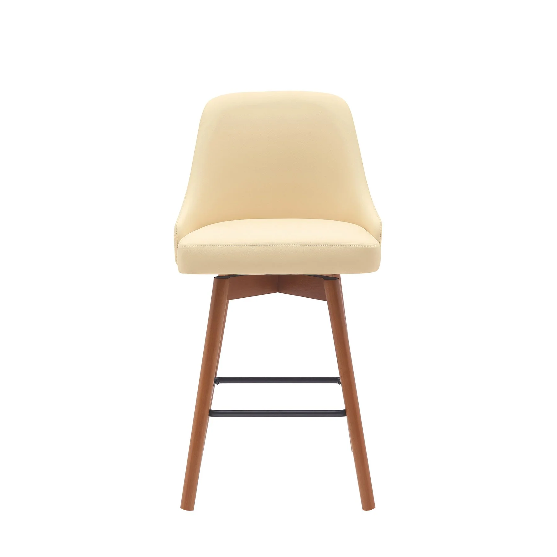 Sicily 26" Swivel Walnut Wood Counter Stool in Cream Faux Leather - Image 2