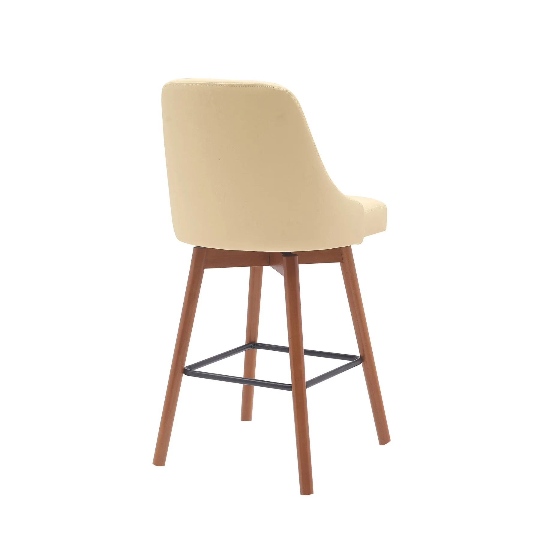 Sicily 26" Swivel Walnut Wood Counter Stool in Cream Faux Leather - Image 3